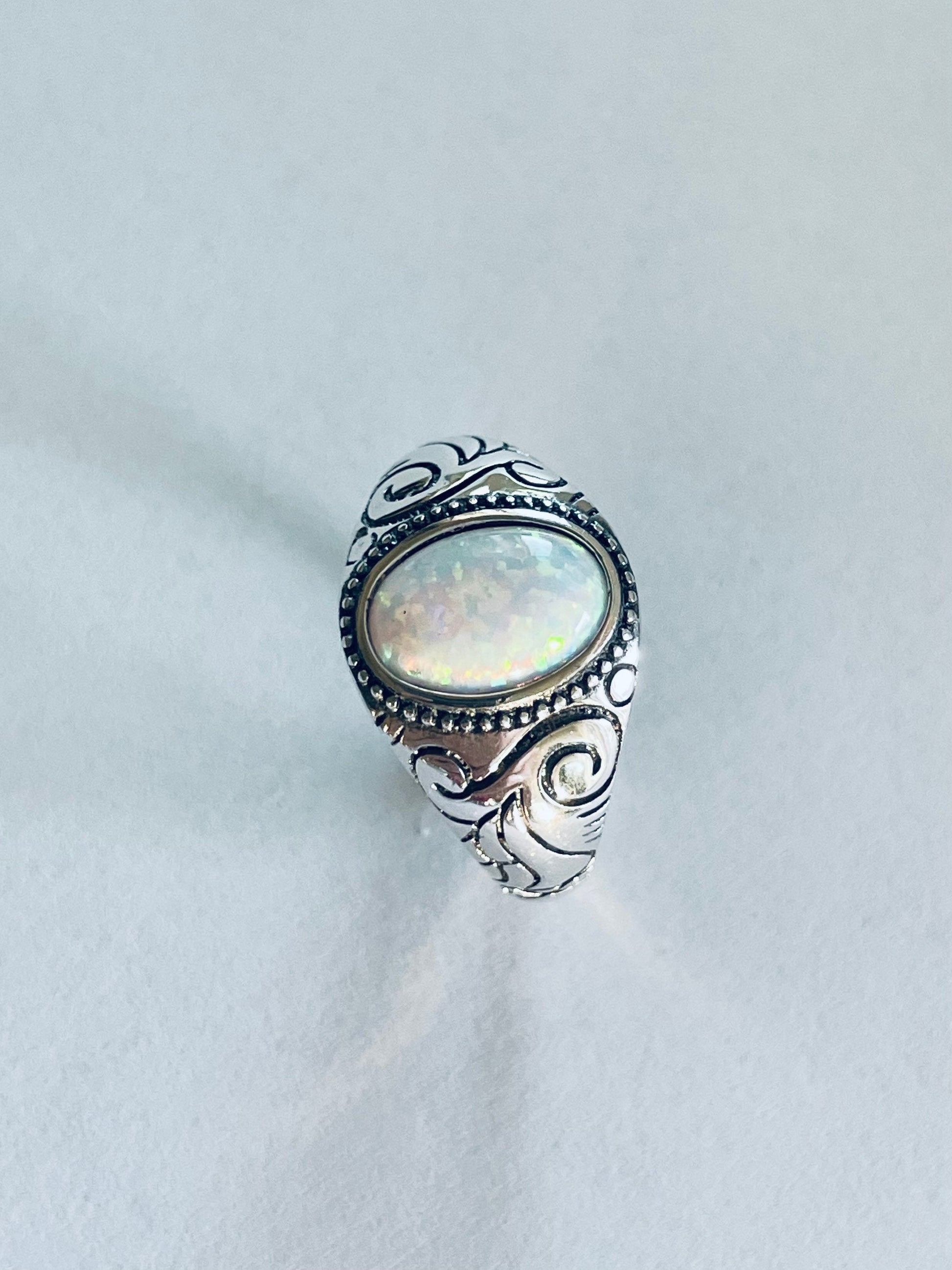 Oxidized Sterling Silver Opal Ring: Unisex Boho Statement Ring