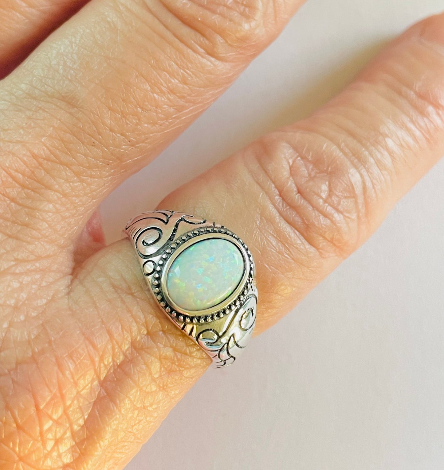 Oxidized Sterling Silver Opal Ring: Unisex Boho Statement Ring