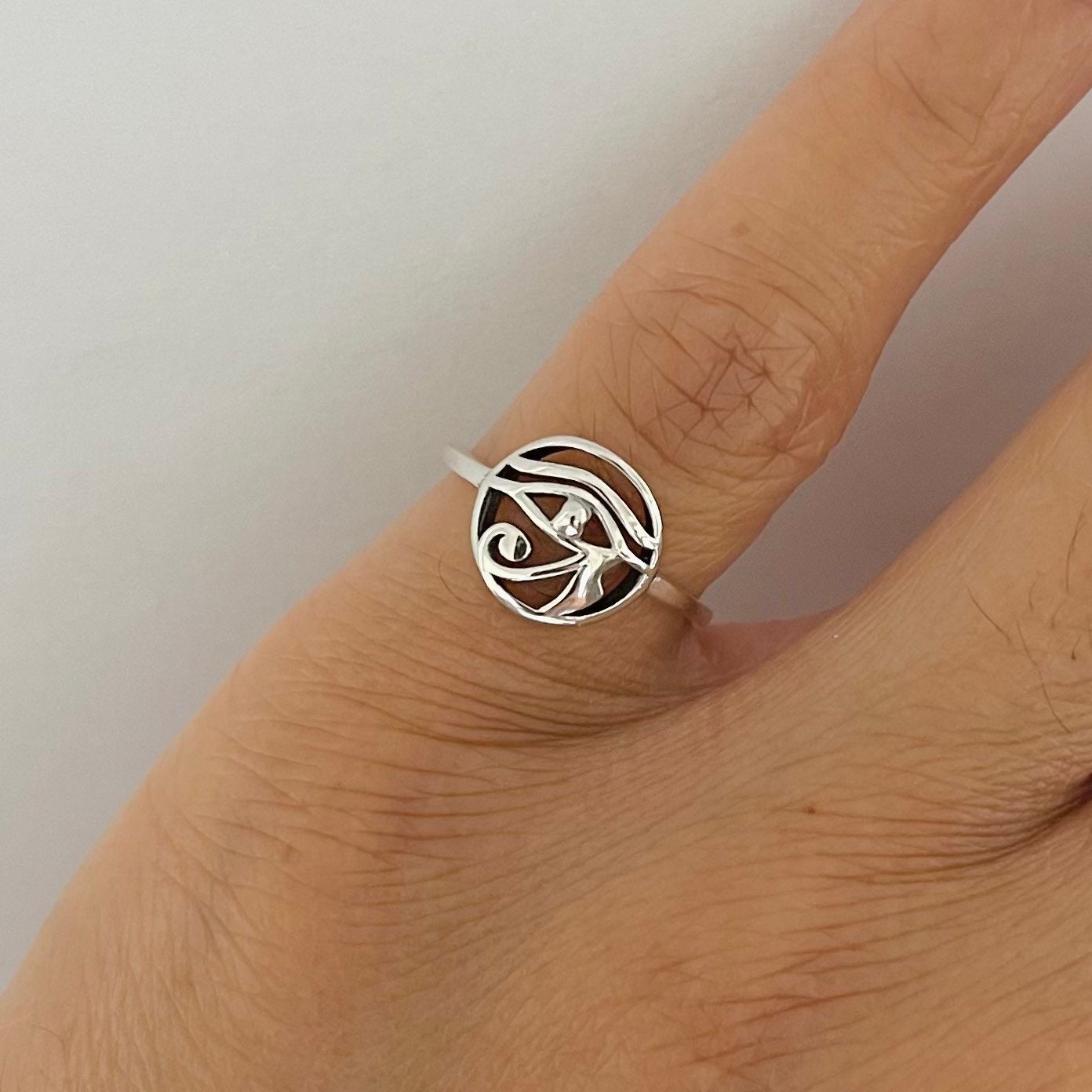 Oxidized Sterling Silver Eye of Horus Ring: Egyptian Protection Jewelry