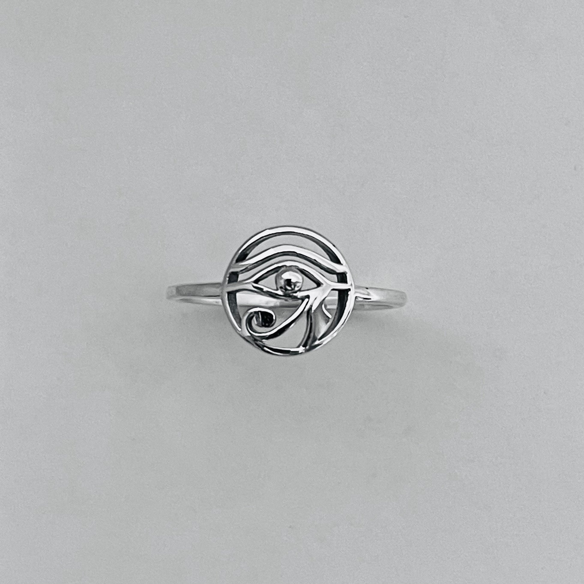 Oxidized Sterling Silver Eye of Horus Ring: Egyptian Protection Jewelry