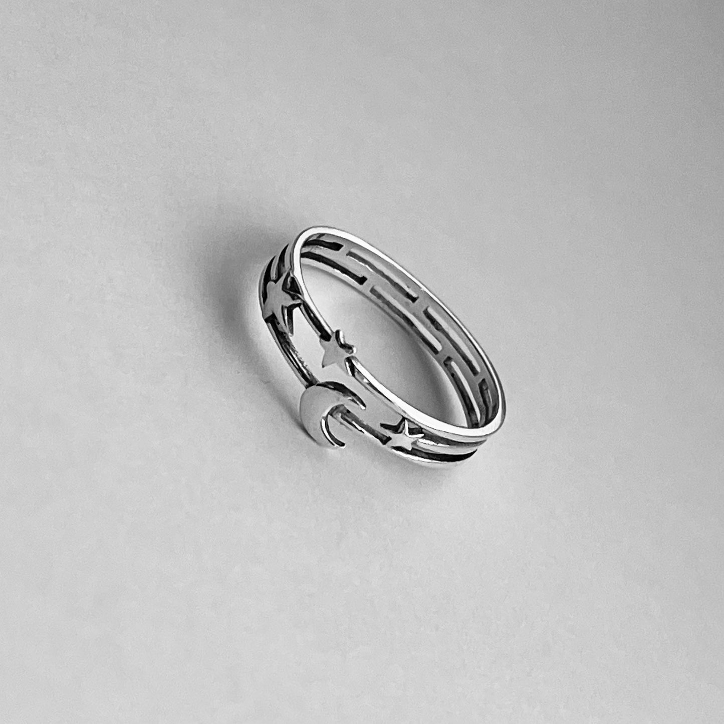 Sterling Silver Moon and Star Ring: Celestial Boho Jewelry