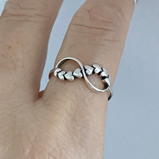 Sterling Silver Infinity Hearts Ring: Oxidized Boho Promise Ring