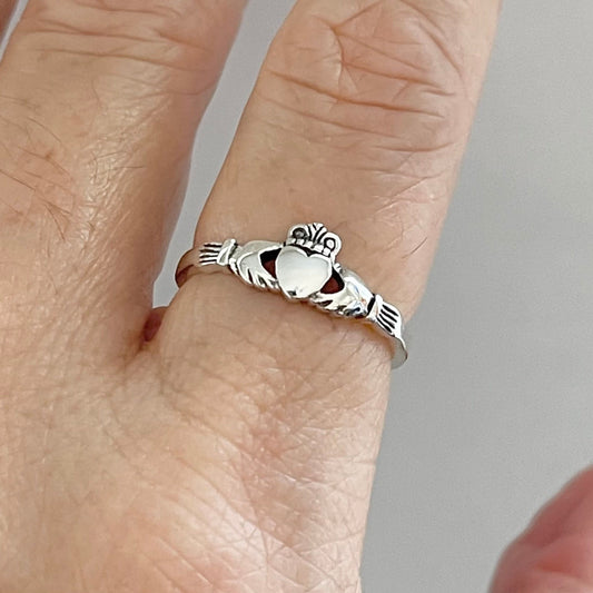 Dainty Sterling Silver Claddagh Ring: Irish Love, Loyalty, Friendship