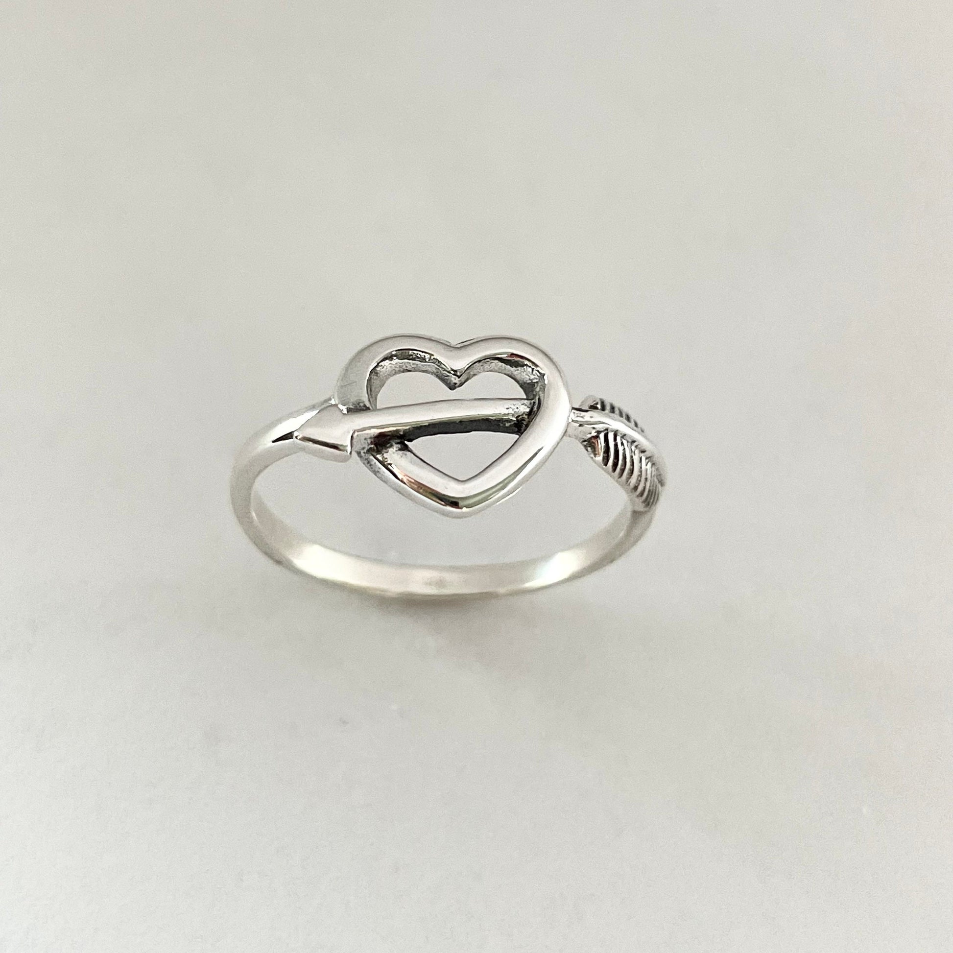 Sterling Silver Heart with Arrow Ring, Heart Ring, Boho Ring, Silver Love Ring, Silver Heart ring, Arrow Silver Ring, Heart Ring.