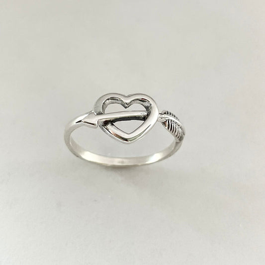 Sterling Silver Heart Arrow Ring: Boho Love Jewelry