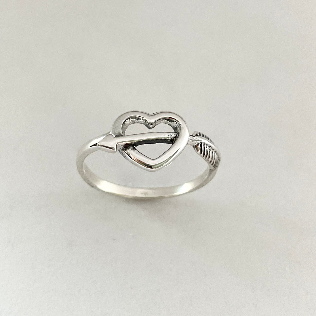 Sterling Silver Heart Arrow Ring: Boho Love Jewelry