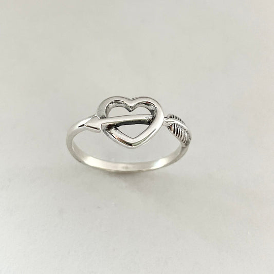 Sterling Silver Heart Arrow Ring: Boho Love Jewelry