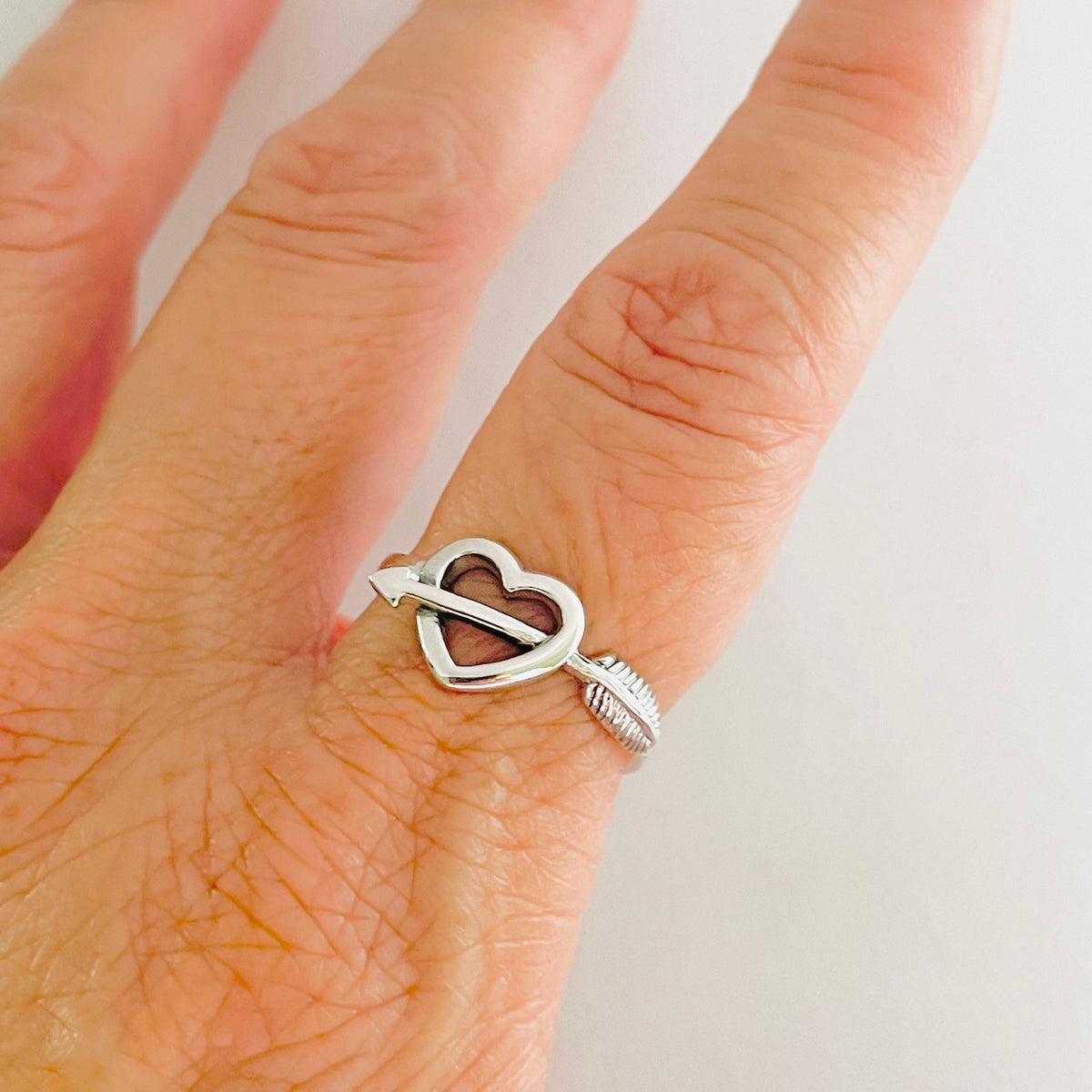 Sterling Silver Heart Arrow Ring: Boho Love Jewelry