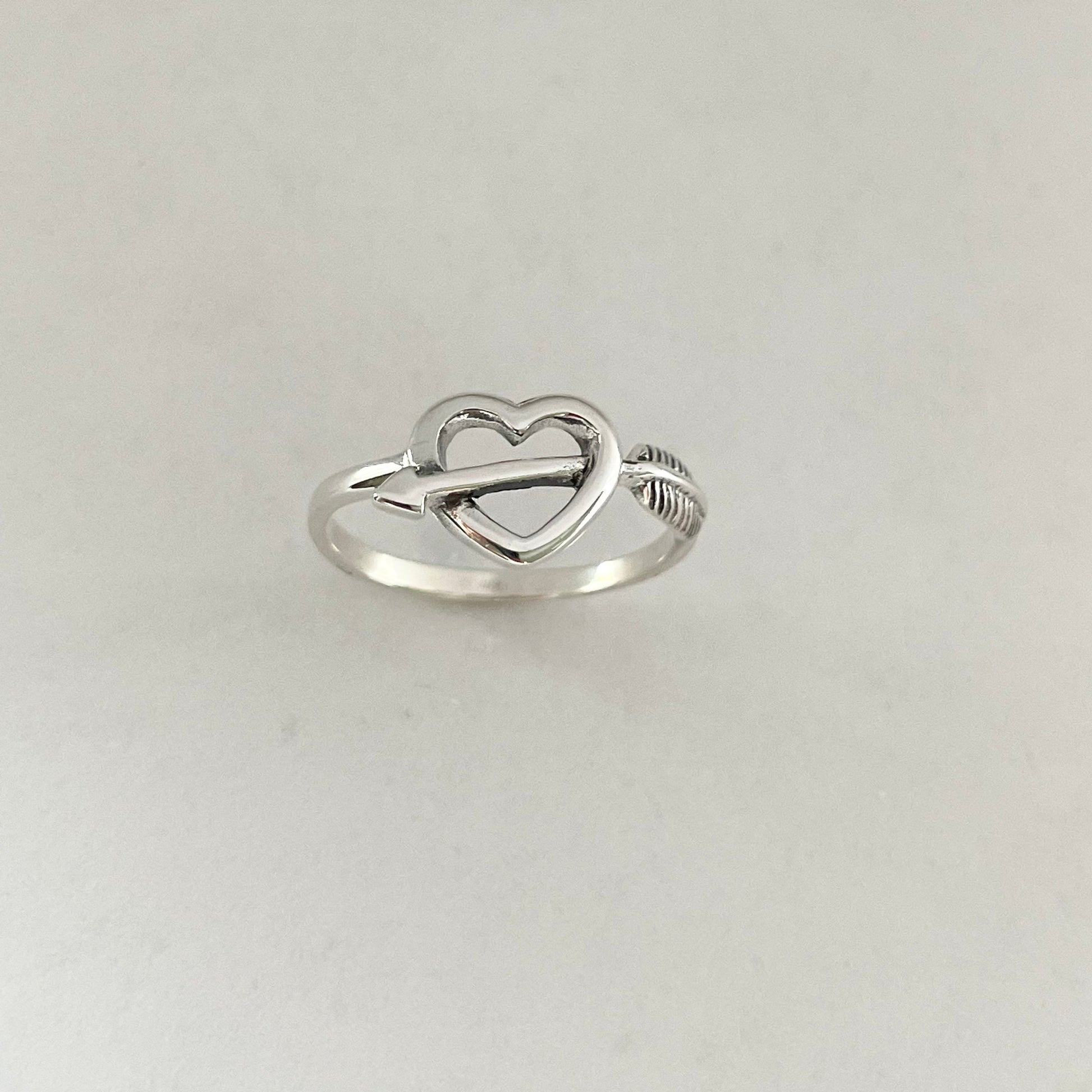 Sterling Silver Heart with Arrow Ring, Heart Ring, Boho Ring, Silver Love Ring, Silver Heart ring, Arrow Silver Ring, Heart Ring.