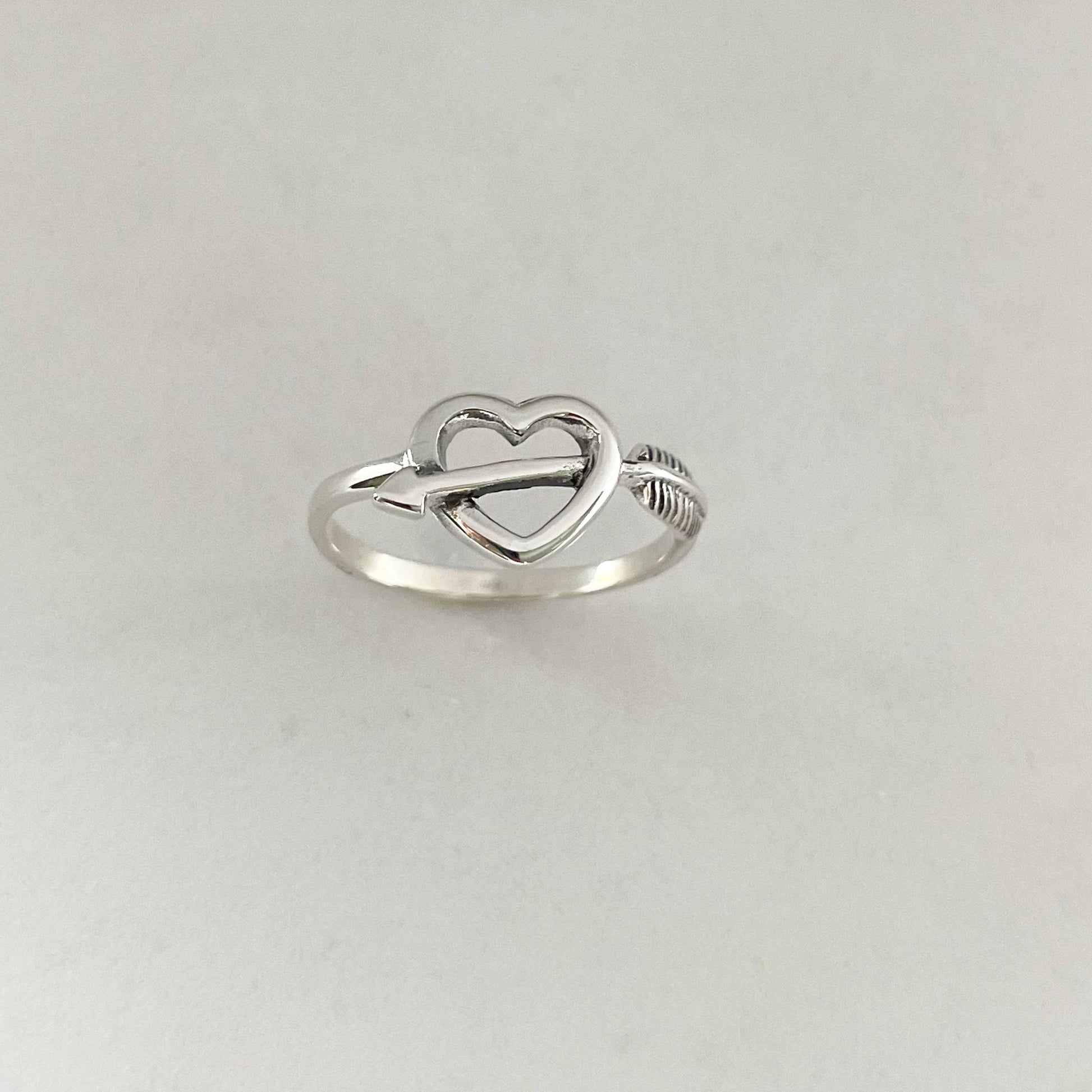Sterling Silver Heart Arrow Ring: Boho Love Jewelry