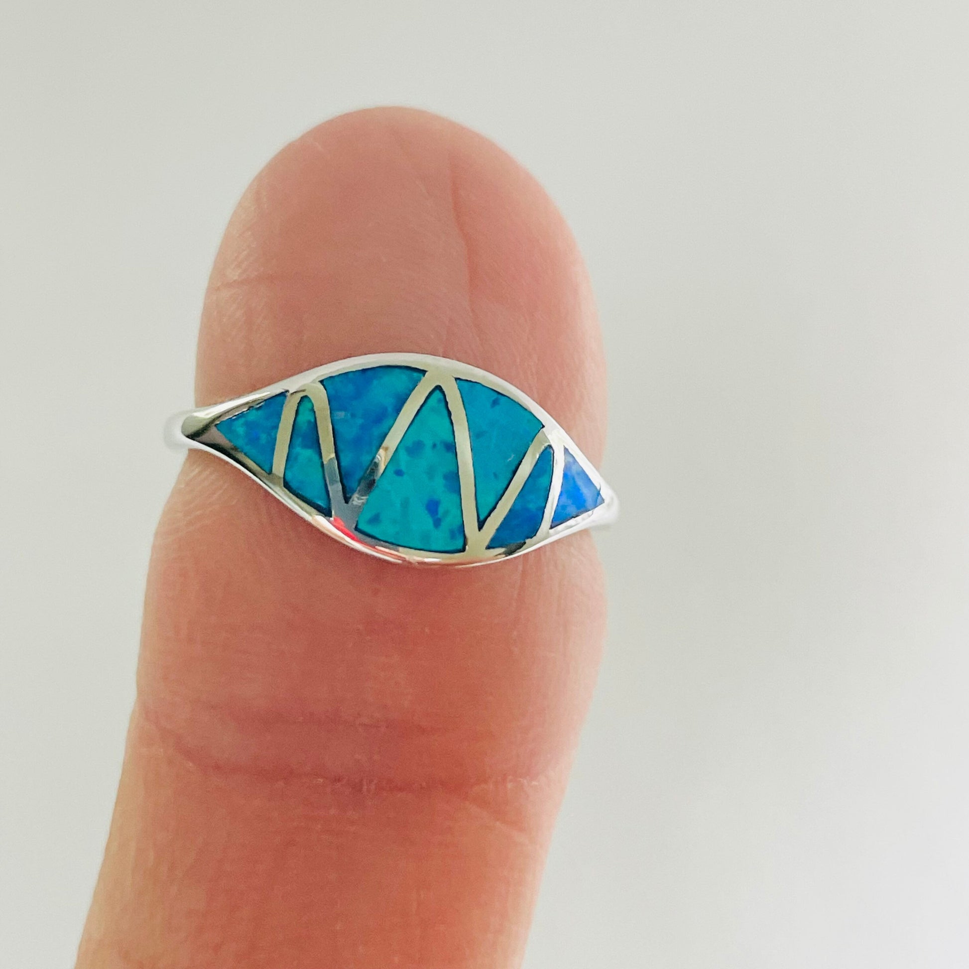 Sterling Silver Zigzag Blue Lab Opal Ring, Boho Ring, Statement Ring, Opal Ring, Love Ring, Ocean Blue Ring