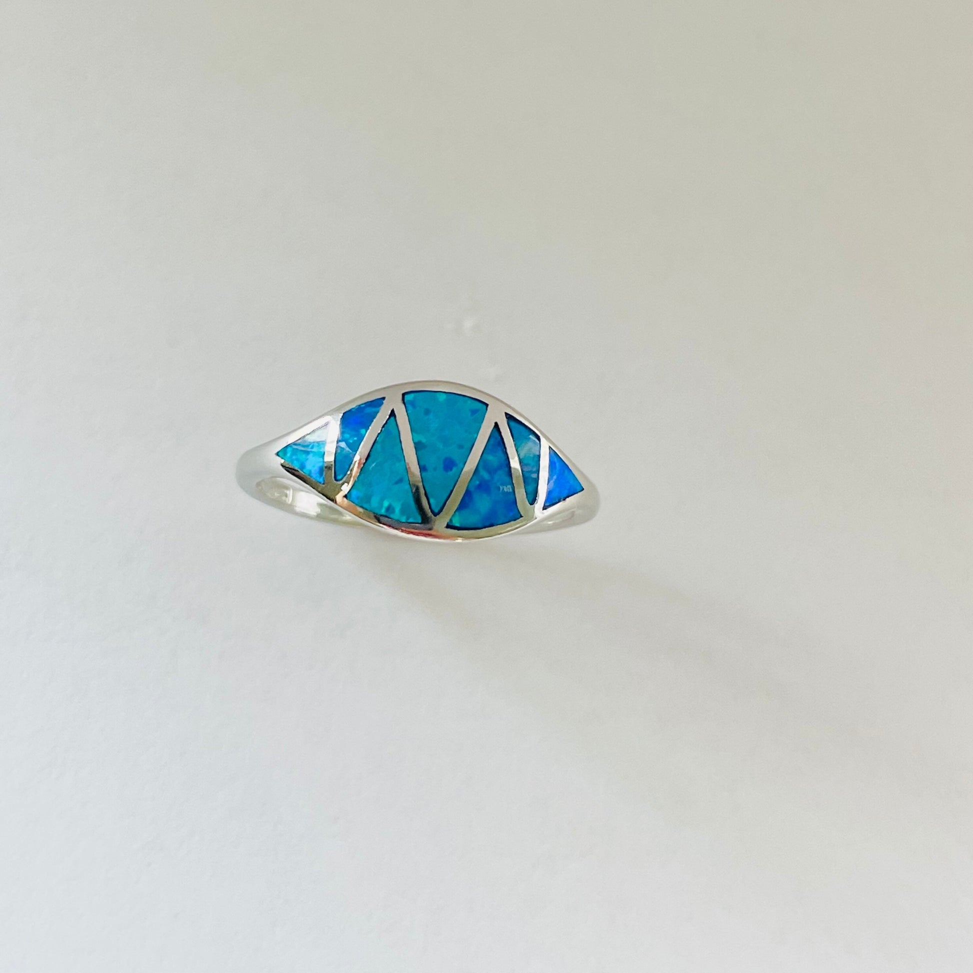 Sterling Silver Zigzag Blue Lab Opal Ring, Boho Ring, Statement Ring, Opal Ring, Love Ring, Ocean Blue Ring