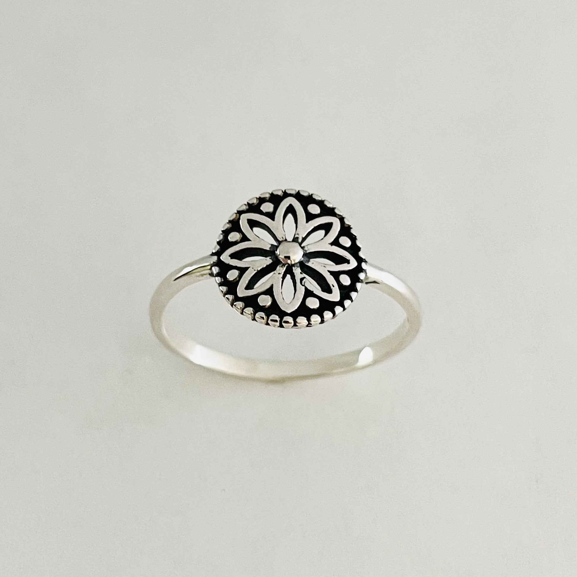 Sterling Silver Danity Mandala Flower Ring, Silver Mandala Ring, Spiritual Ring, Boho Ring, Flower Ring, Floral Ring, Silver Ring.