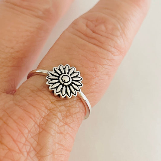 Dainty Sterling Silver Daisy Ring: Boho Floral Promise Ring