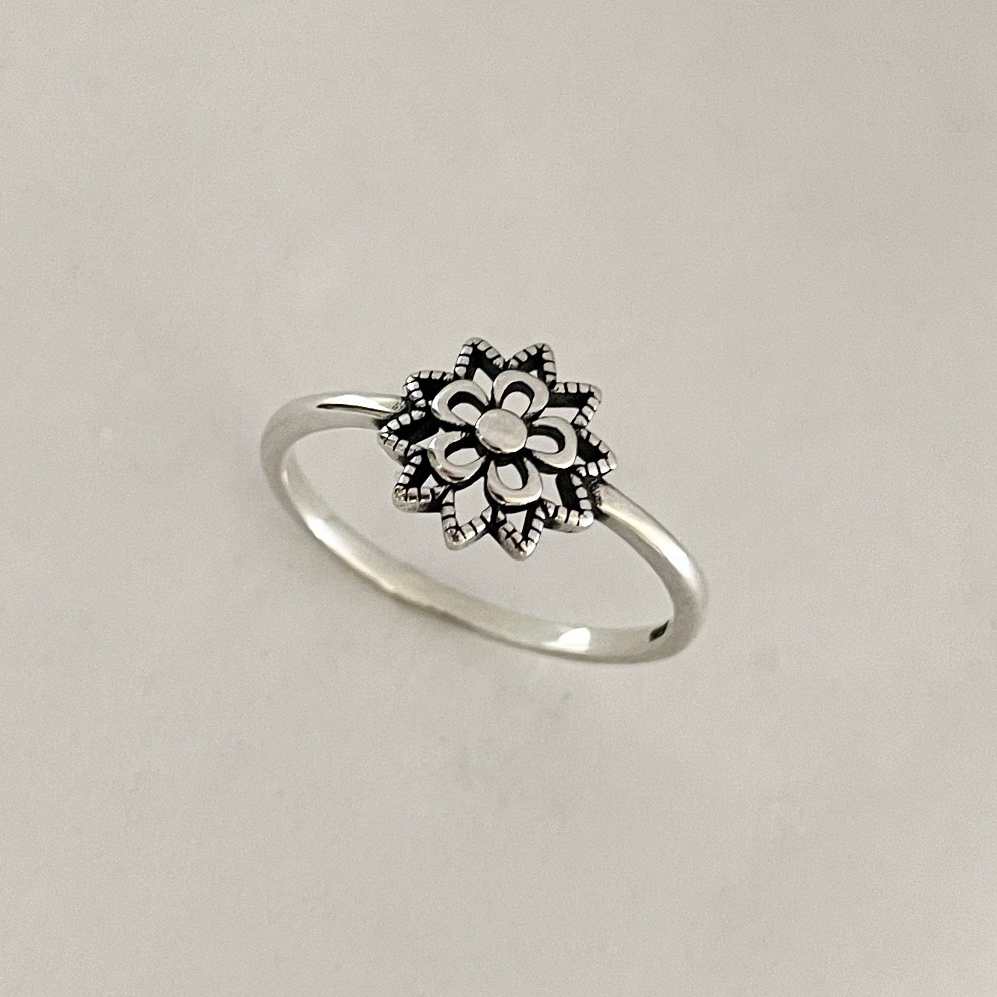 Sterling Silver Small Mandala Symbol with Flower Ring, Spiritual Ring, Cultures Universal Symbol Ring, Flower Ring, Floral Ring, Silver Ring
