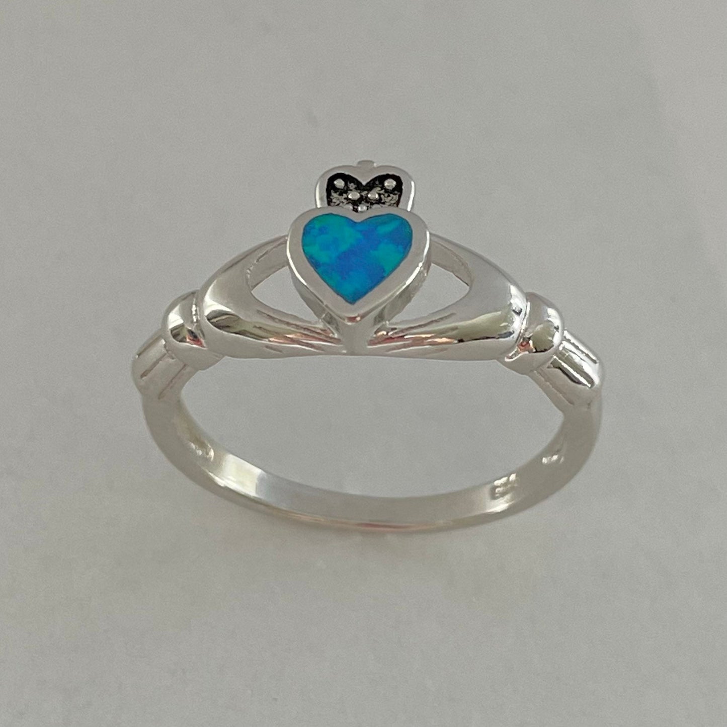 Blue Opal Claddagh Sterling Silver Ring, Irish Opal Ring, Loyalty Ring, Silver Claddagh Ring, Promise Irish Ring, Irish Friendship Ring