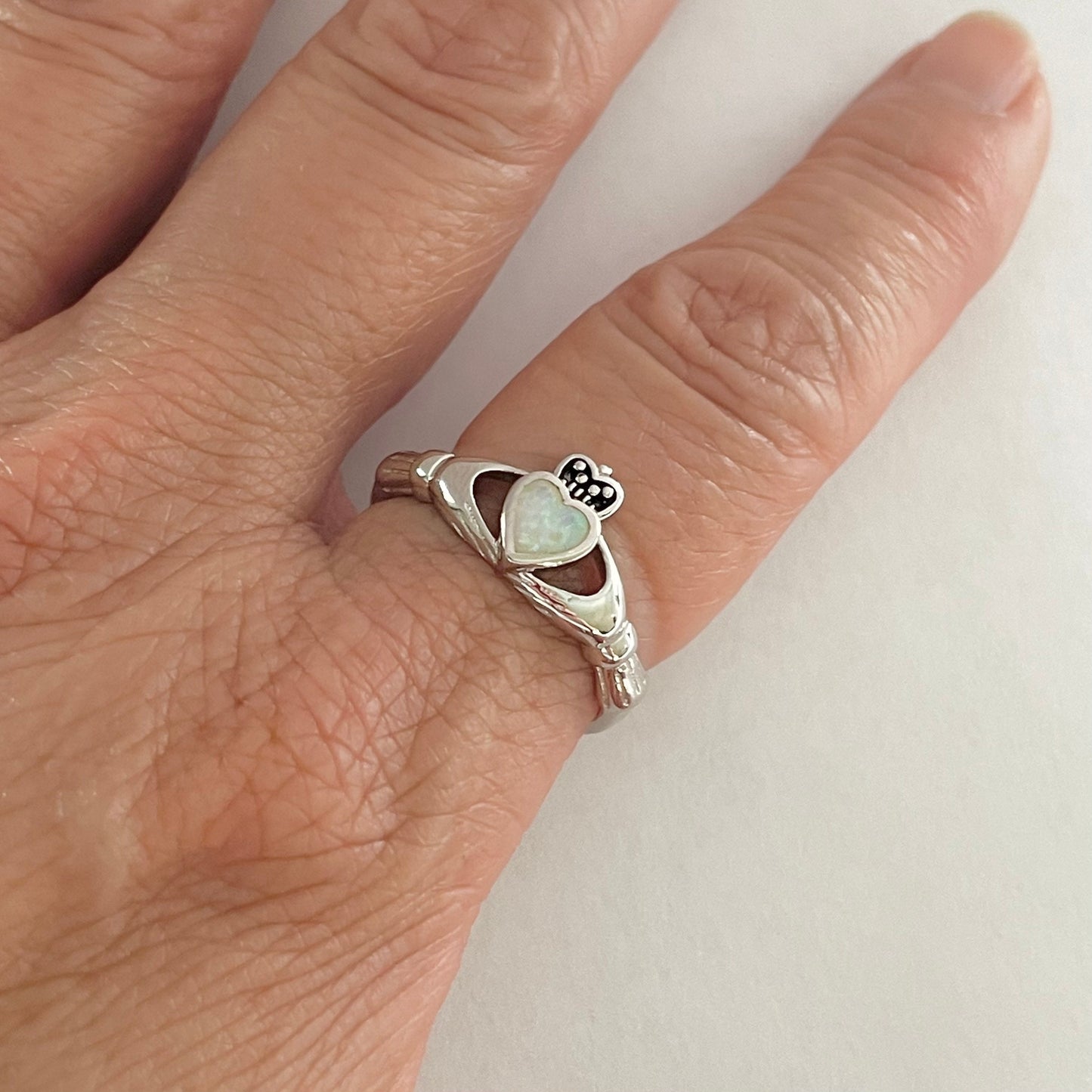 Claddagh Fire Opal Sterling Silver Ring, Irish Ring, Silver Heart Ring, Claddagh Ring, Religious Ring, Opal Ring, Silver Ring, Promise Ring