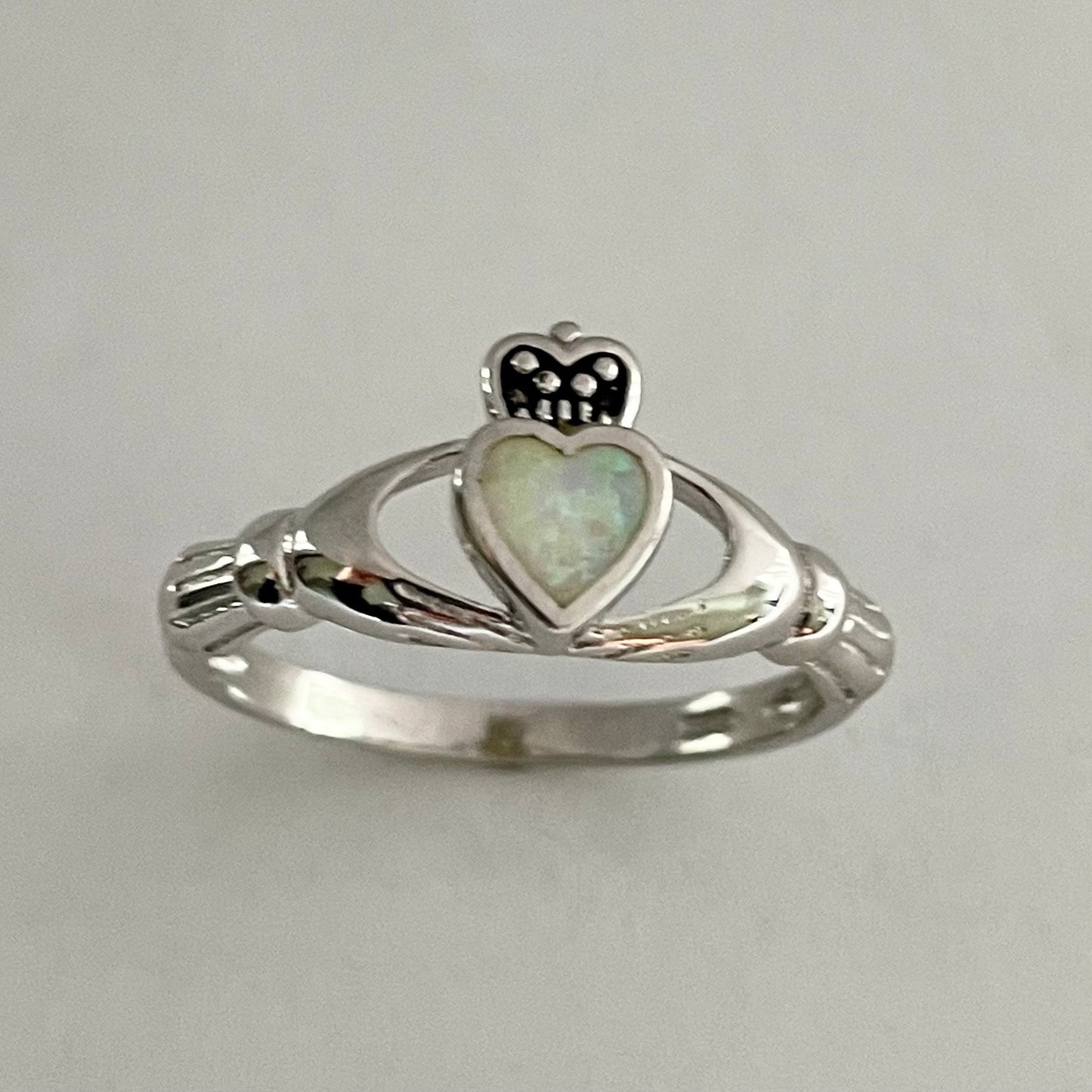 Claddagh Fire Opal Sterling Silver Ring, Irish Ring, Silver Heart Ring, Claddagh Ring, Religious Ring, Opal Ring, Silver Ring, Promise Ring