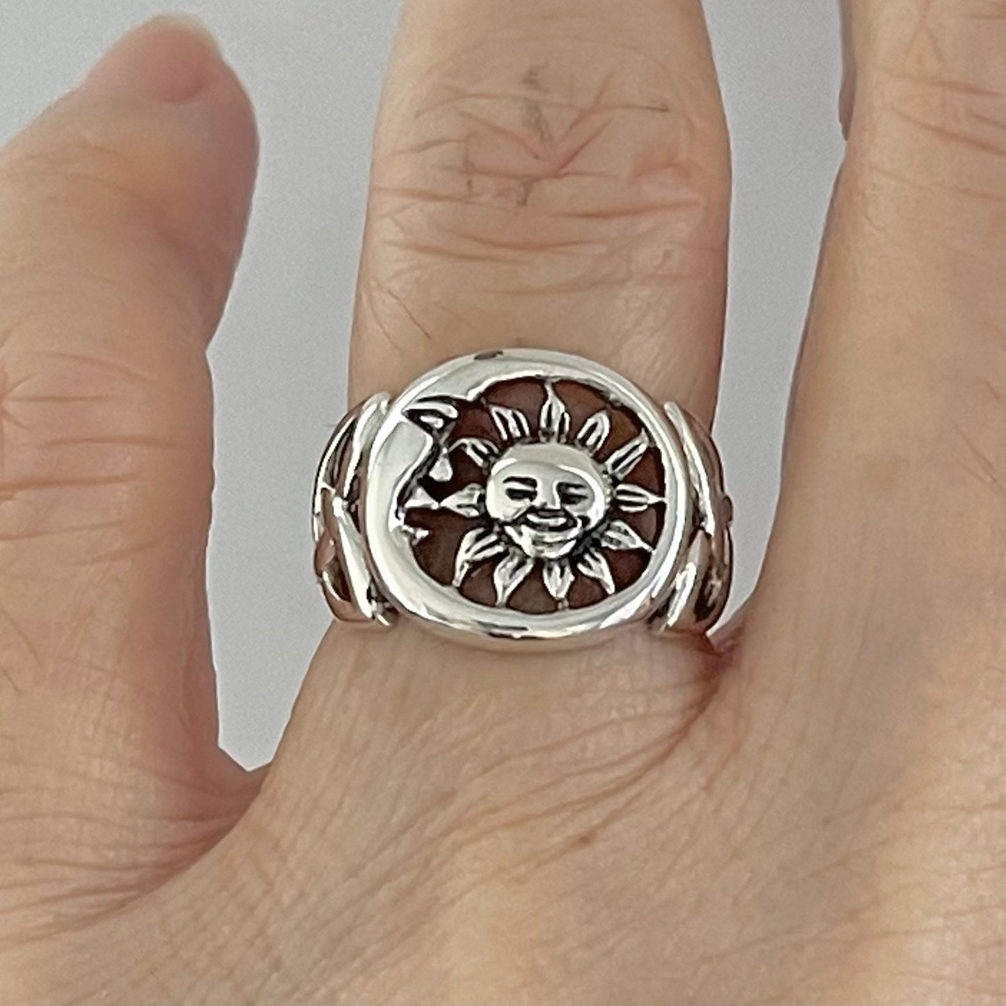 Sterling Silver Sun and Moon Ring: Celtic Unisex Statement Ring