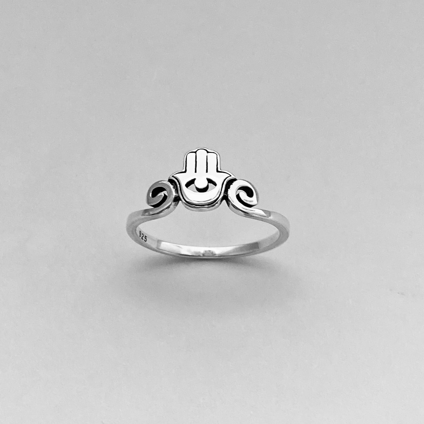 Sterling Silver Hamsa Hand Ring - Hamsa Ring - Evil Eye Ring - Protective Ring