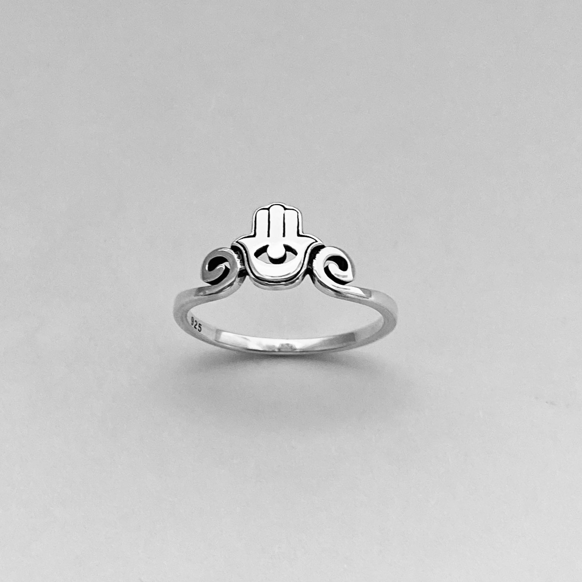 Sterling Silver Hamsa Hand Ring - Hamsa Ring - Evil Eye Ring - Protective Ring