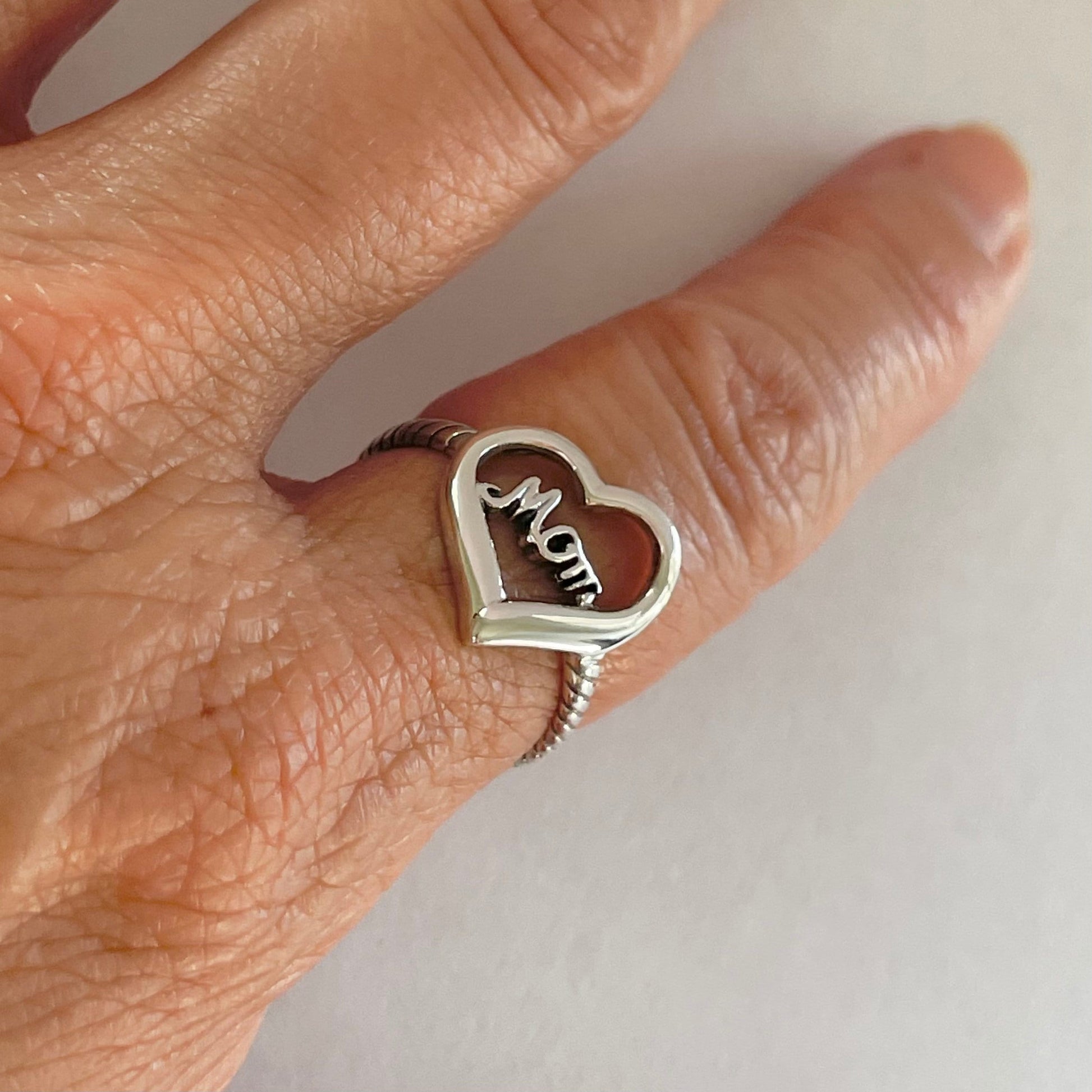 Oxidized Sterling Silver Mom Heart Ring: Mother's Love Promise