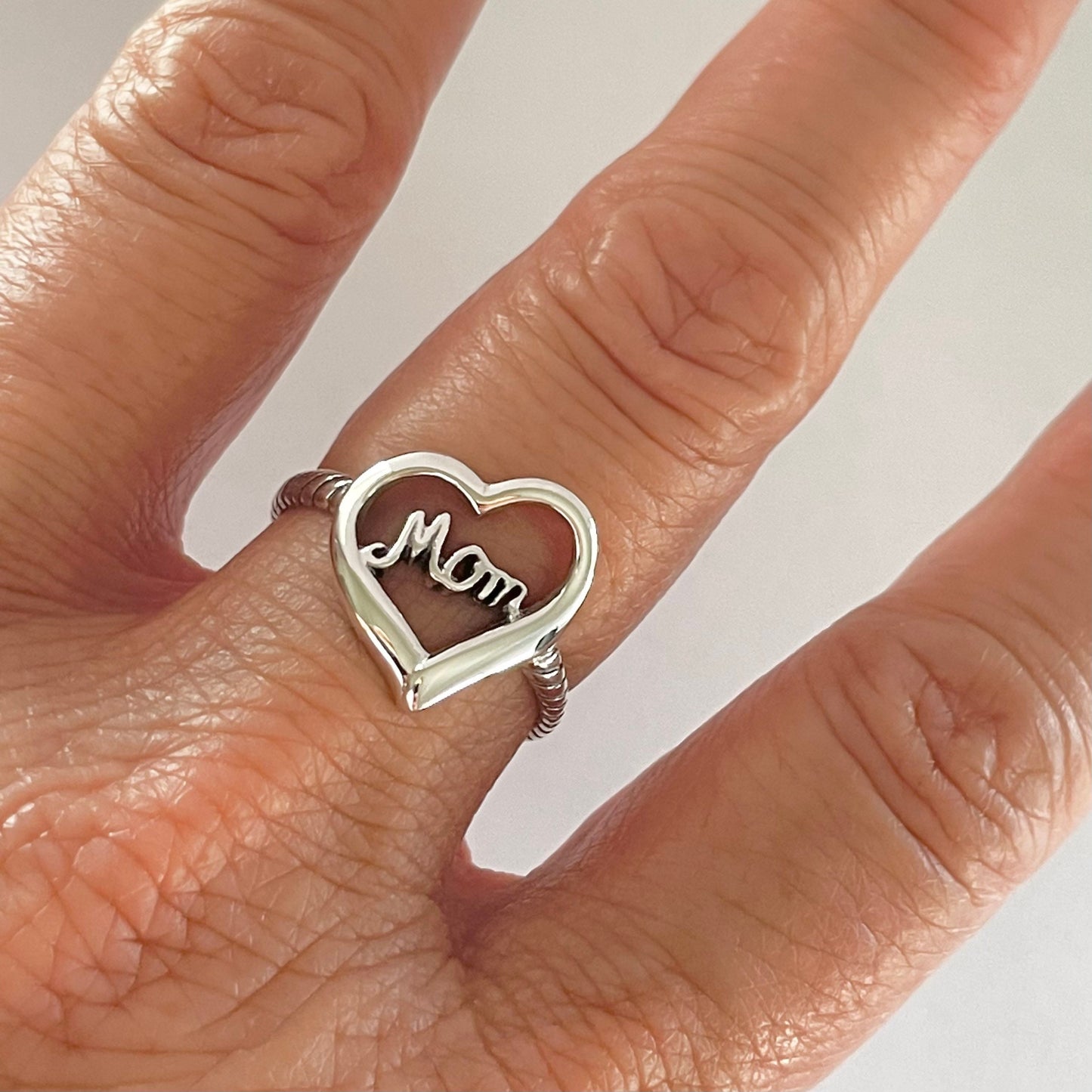 Oxidized Sterling Silver Mom Heart Ring: Mother's Love Promise