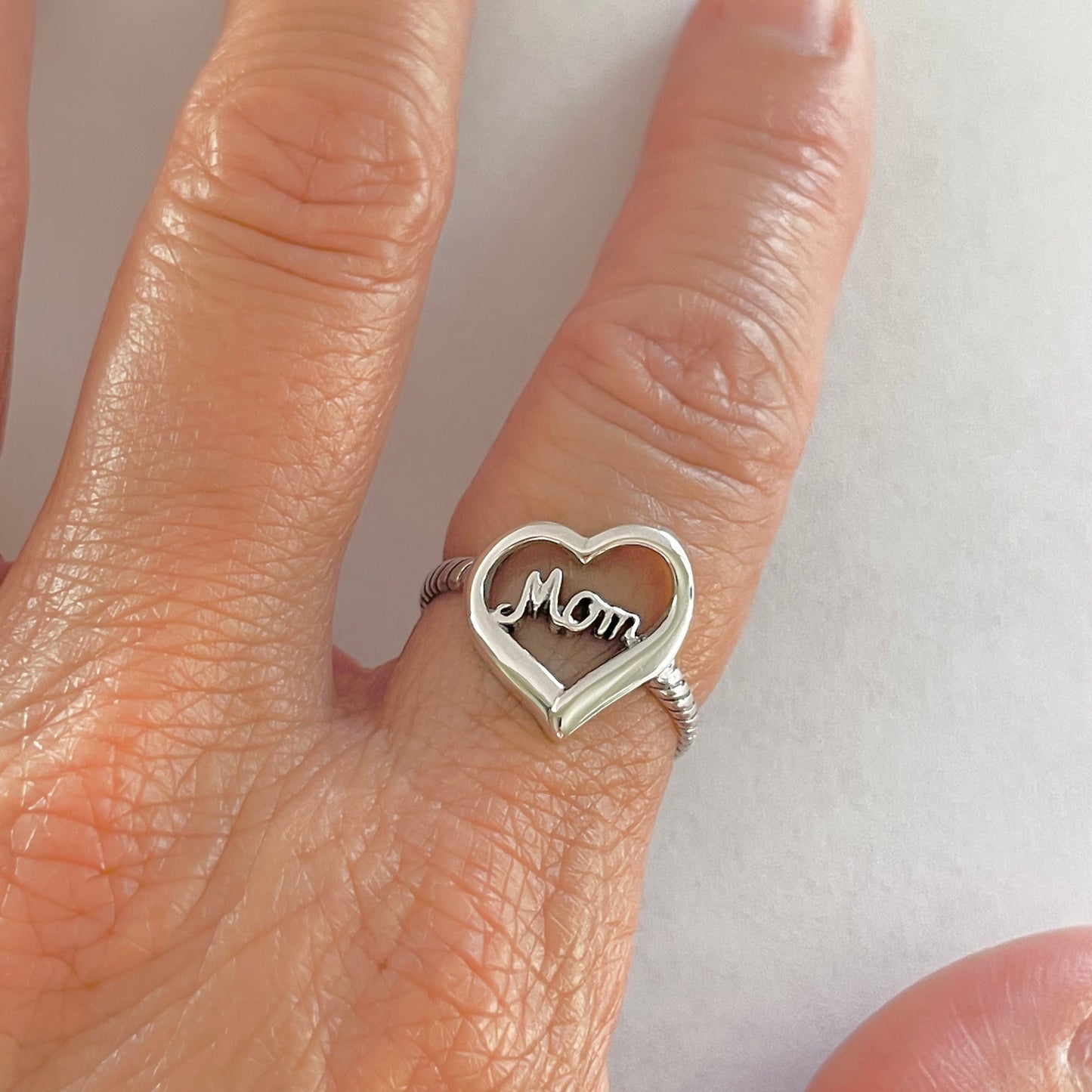 Oxidized Sterling Silver Mom Heart Ring: Mother's Love Promise