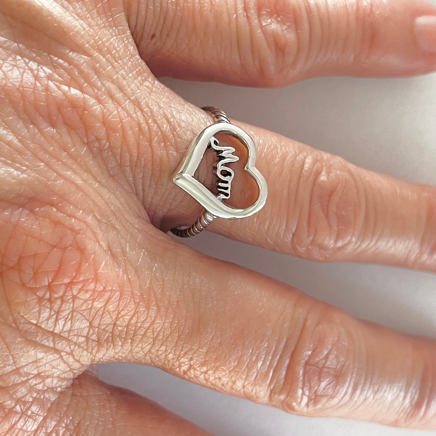 Oxidized Sterling Silver Mom Heart Ring: Mother's Love Promise