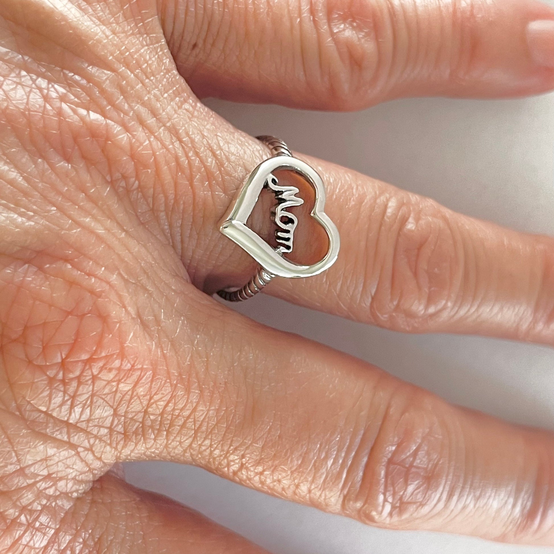 Oxidized Sterling Silver Mom Heart Ring: Mother's Love Promise