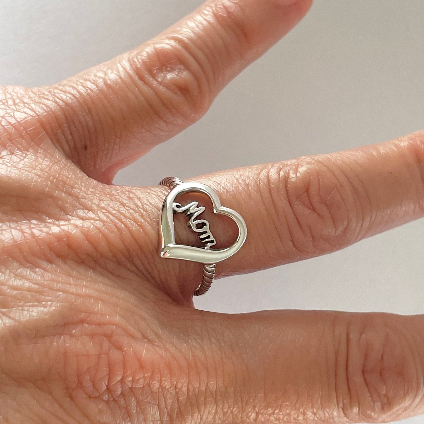 Oxidized Sterling Silver Mom Heart Ring: Mother's Love Promise