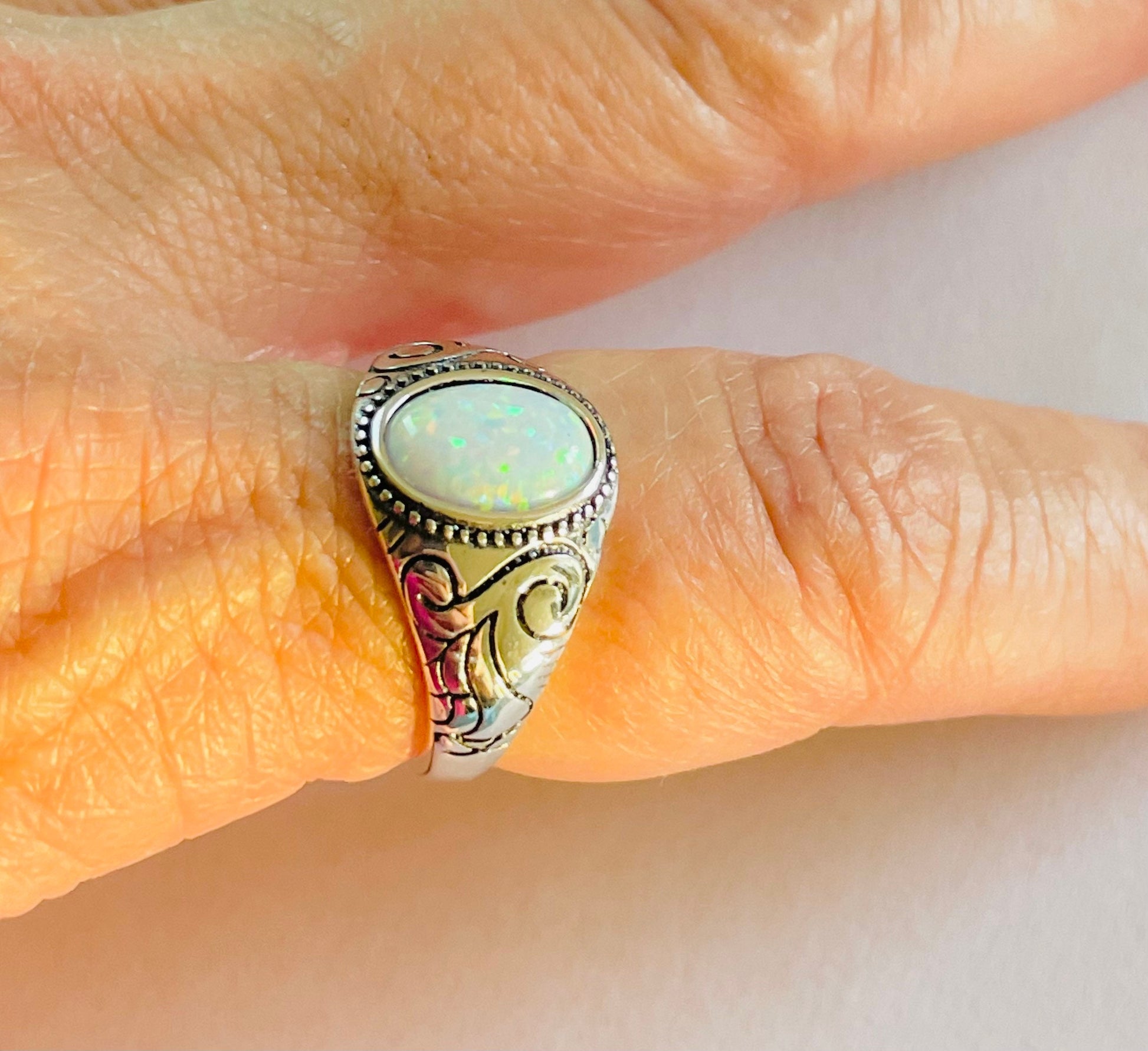 Oxidized Sterling Silver Opal Ring: Unisex Boho Statement Ring