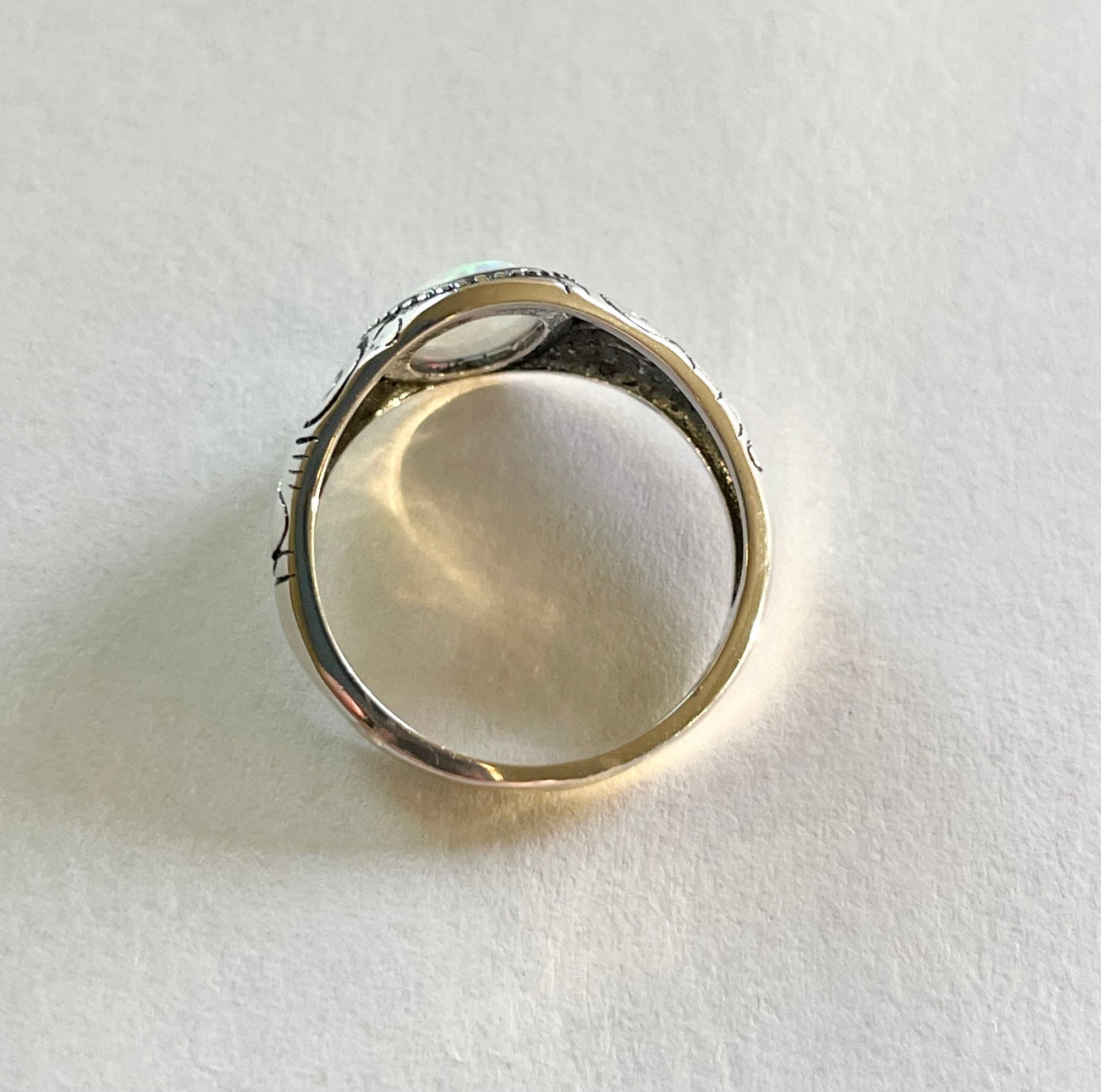 Oxidized Sterling Silver Opal Ring: Unisex Boho Statement Ring