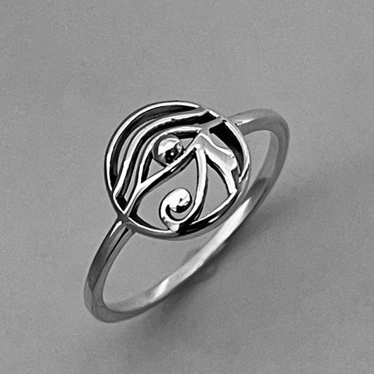 Oxidized Sterling Silver Eye of Horus Ring: Egyptian Protection Jewelry