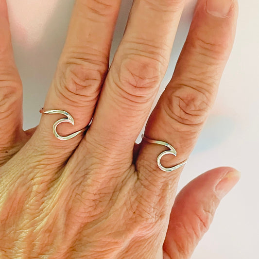 Dainty Sterling Silver Wave Ring: High Polish Ocean Jewelry