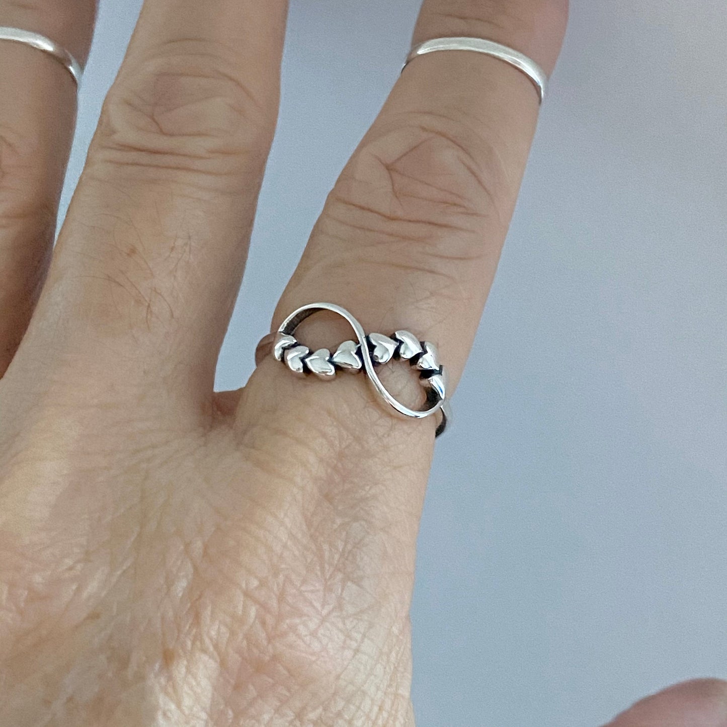 Sterling Silver Infinity Hearts Ring: Oxidized Boho Promise Ring