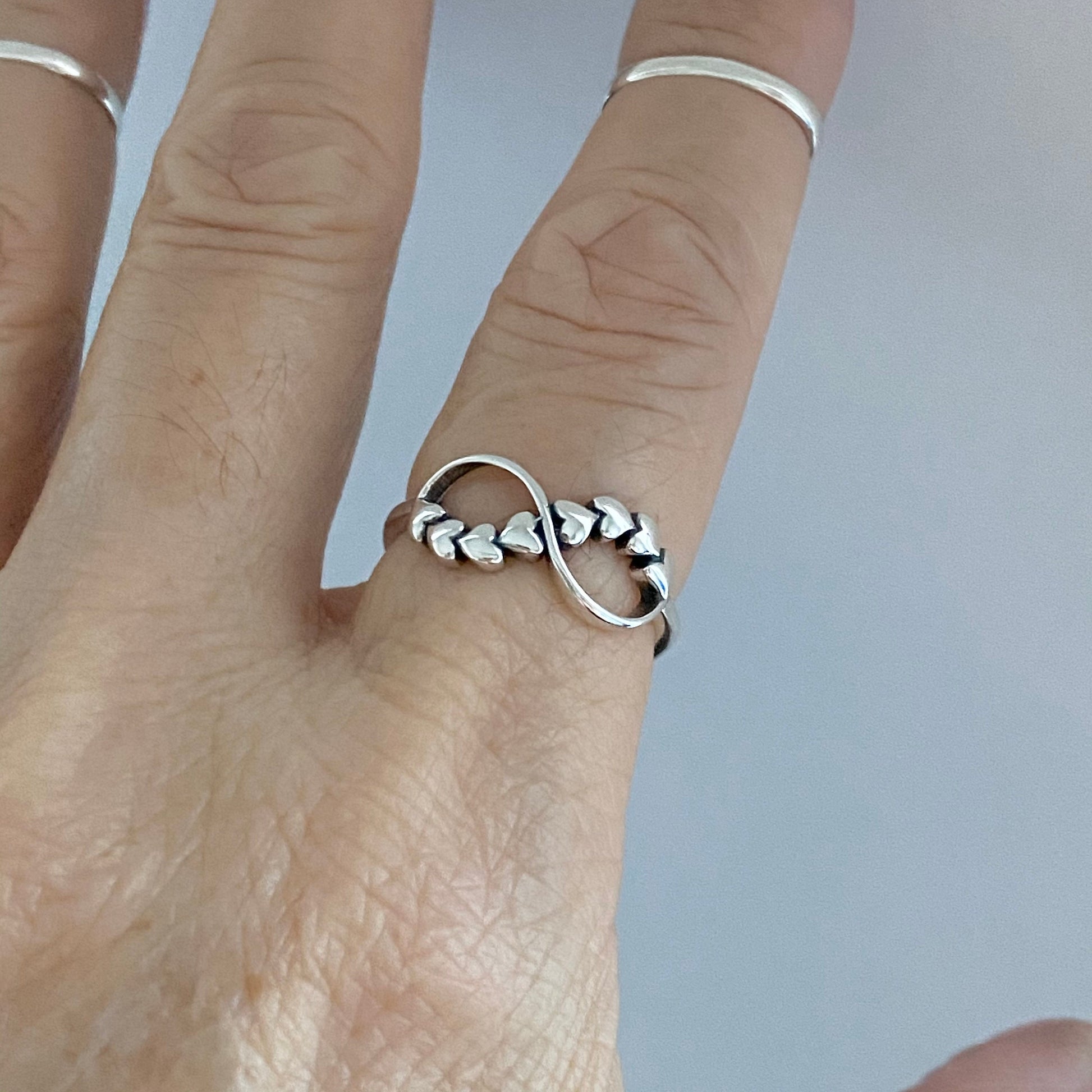 Sterling Silver Infinity Hearts Ring: Oxidized Boho Promise Ring