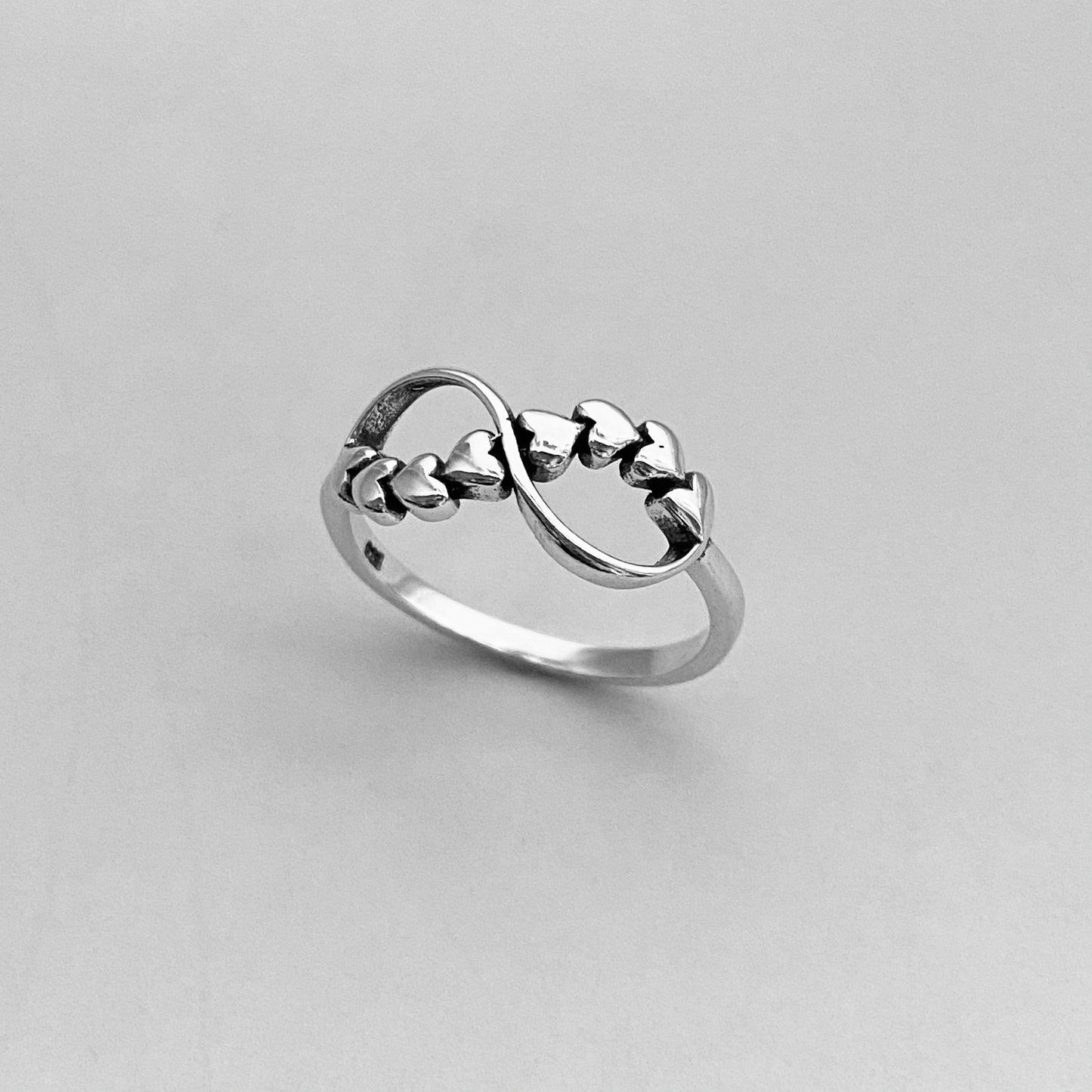 Sterling Silver Infinity Hearts Ring: Oxidized Boho Promise Ring