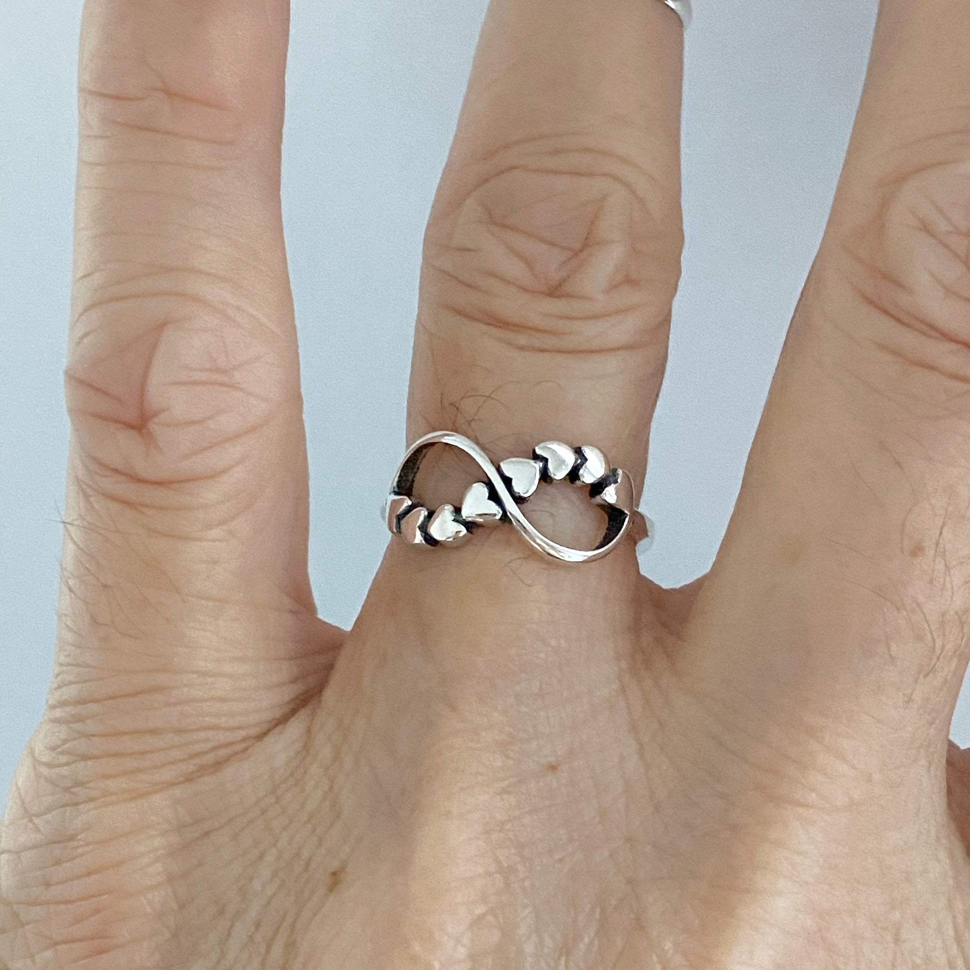 Sterling Silver Infinity Hearts Ring: Oxidized Boho Promise Ring