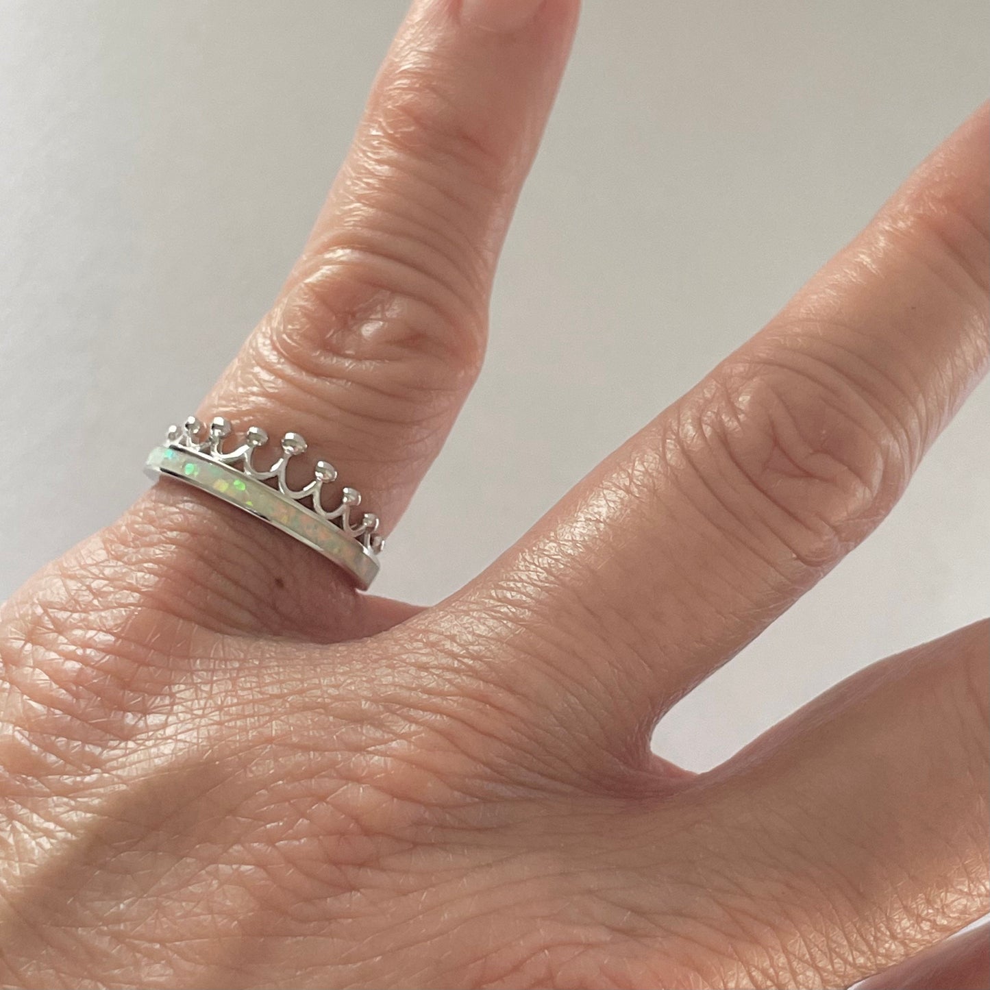 Sterling Silver White Opal Crown Ring: Boho Promise Jewelry