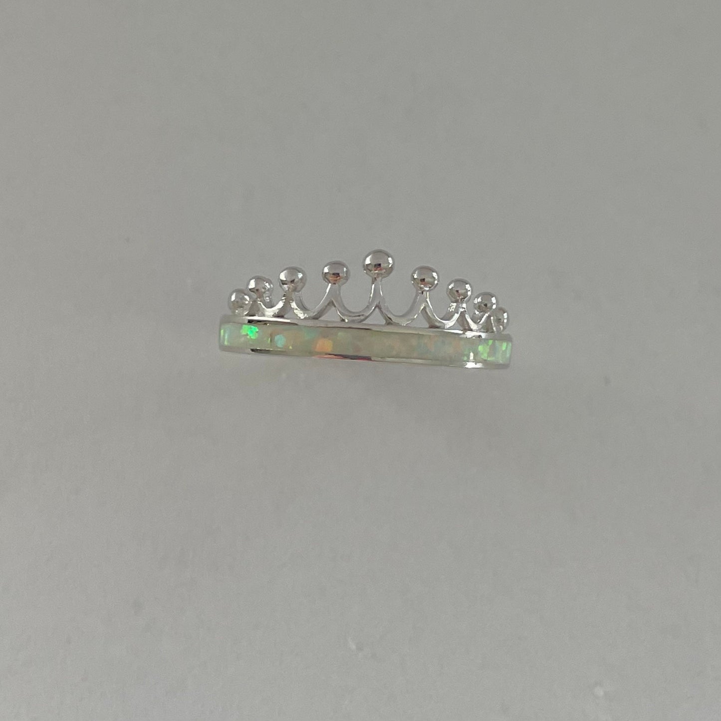 Sterling Silver White Opal Crown Ring: Boho Promise Jewelry