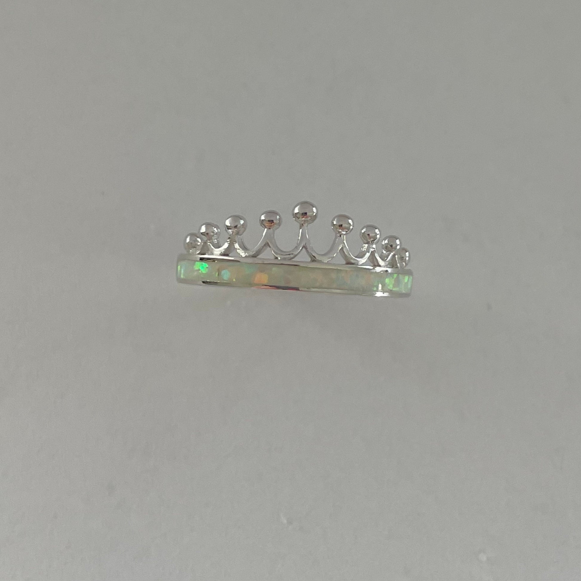 Sterling Silver White Opal Crown Ring: Boho Promise Jewelry