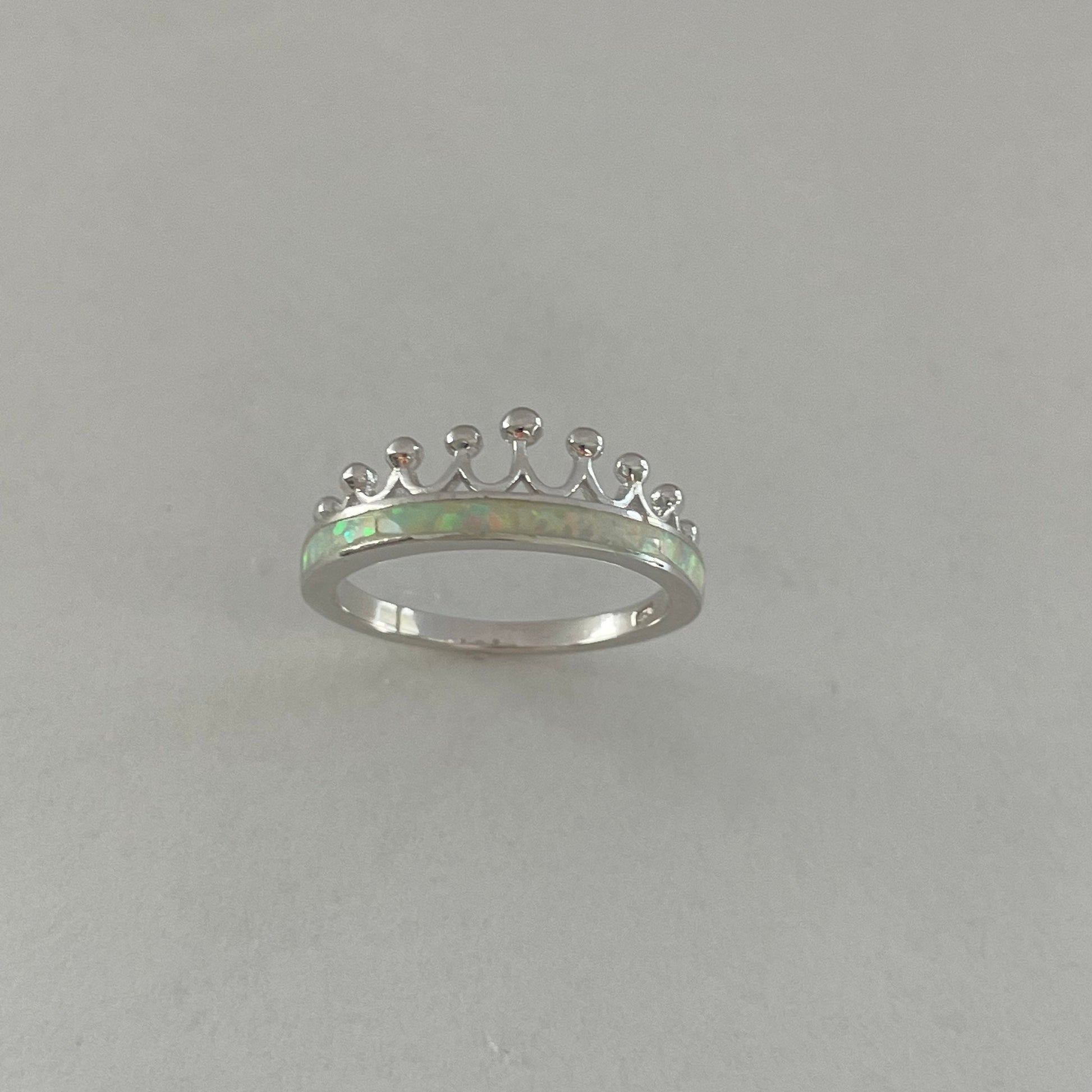 Sterling Silver White Opal Crown Ring: Boho Promise Jewelry