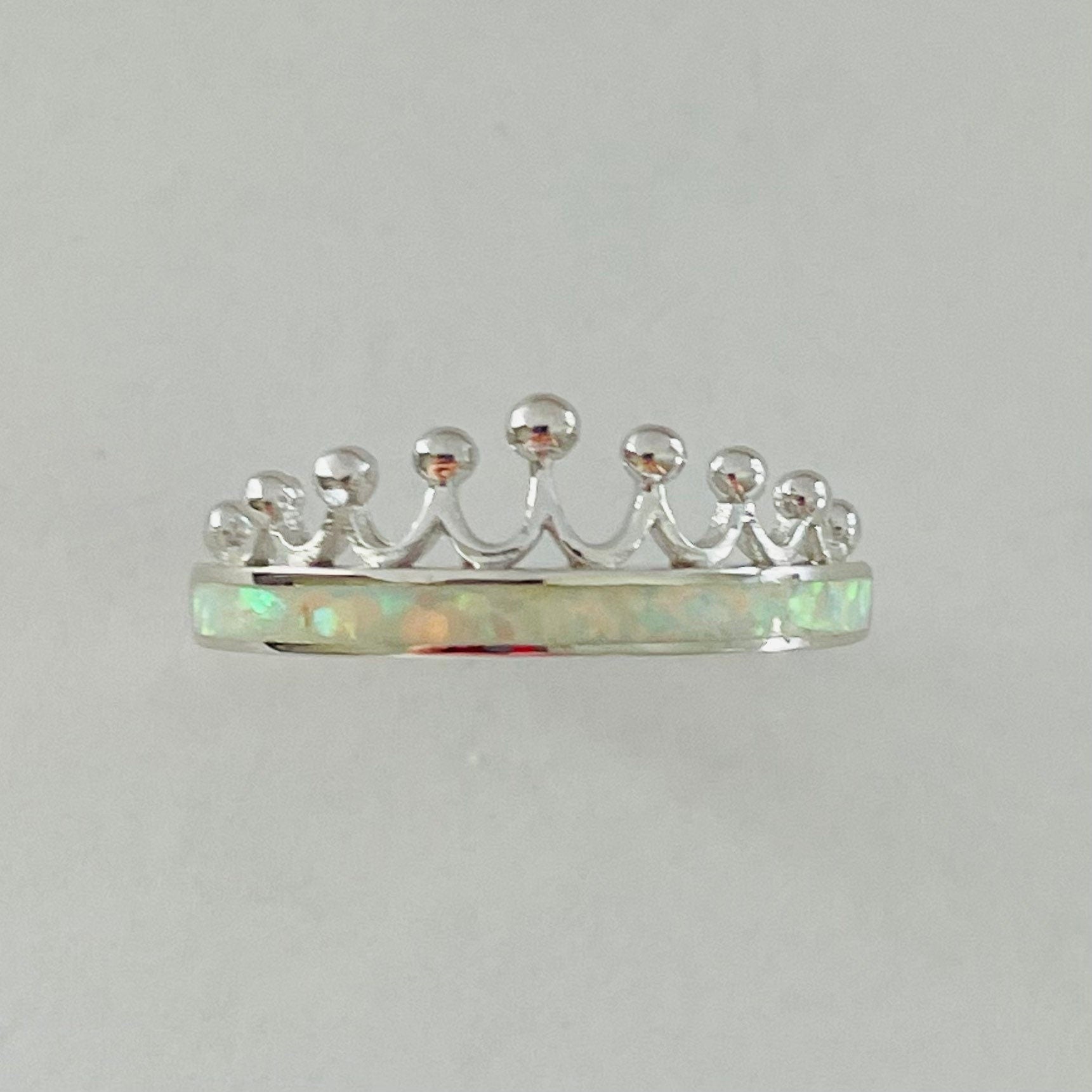 Sterling Silver White Opal Crown Ring: Boho Promise Jewelry