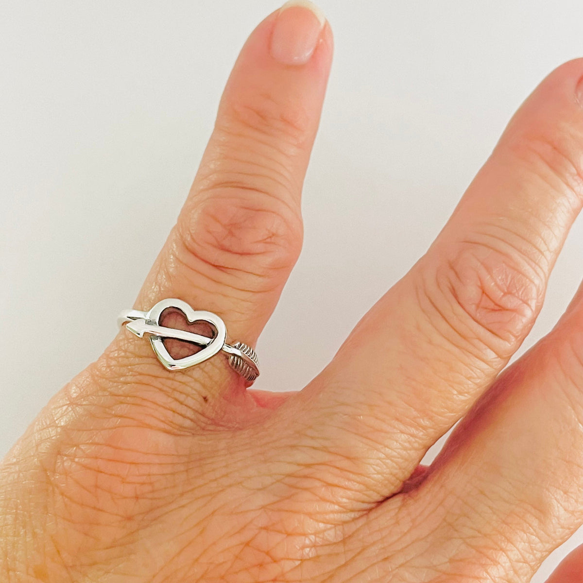 Sterling Silver Heart Arrow Ring: Boho Love Jewelry