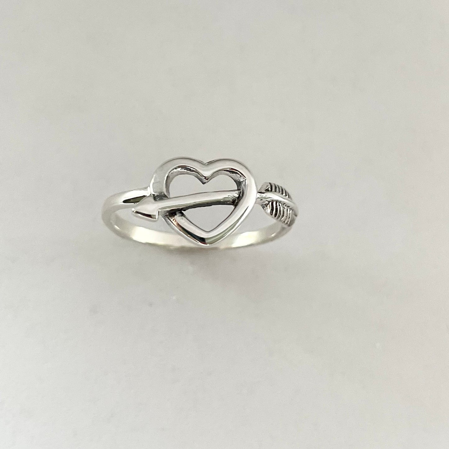 Sterling Silver Heart with Arrow Ring, Heart Ring, Boho Ring, Silver Love Ring, Silver Heart ring, Arrow Silver Ring, Heart Ring.