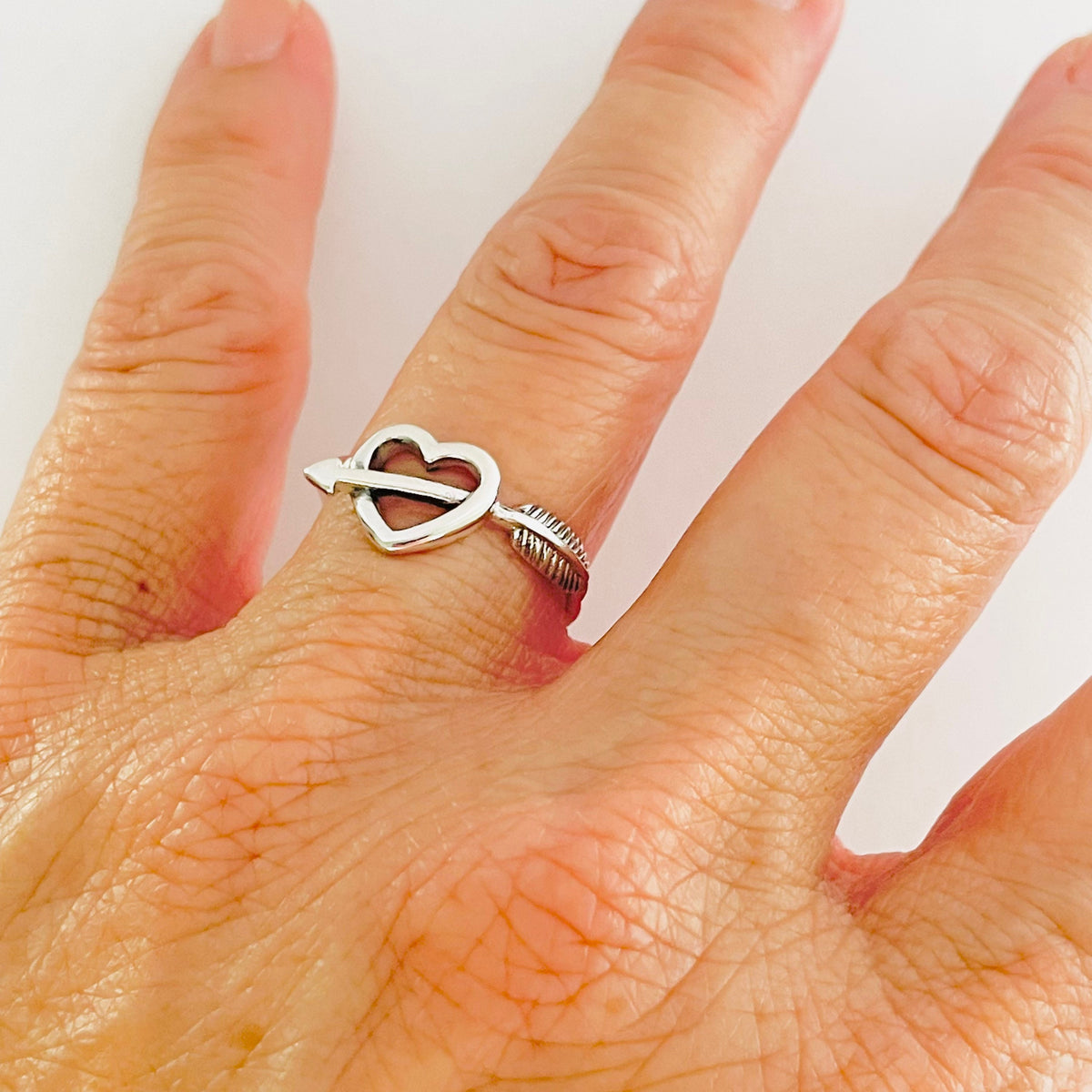 Sterling Silver Heart Arrow Ring: Boho Love Jewelry