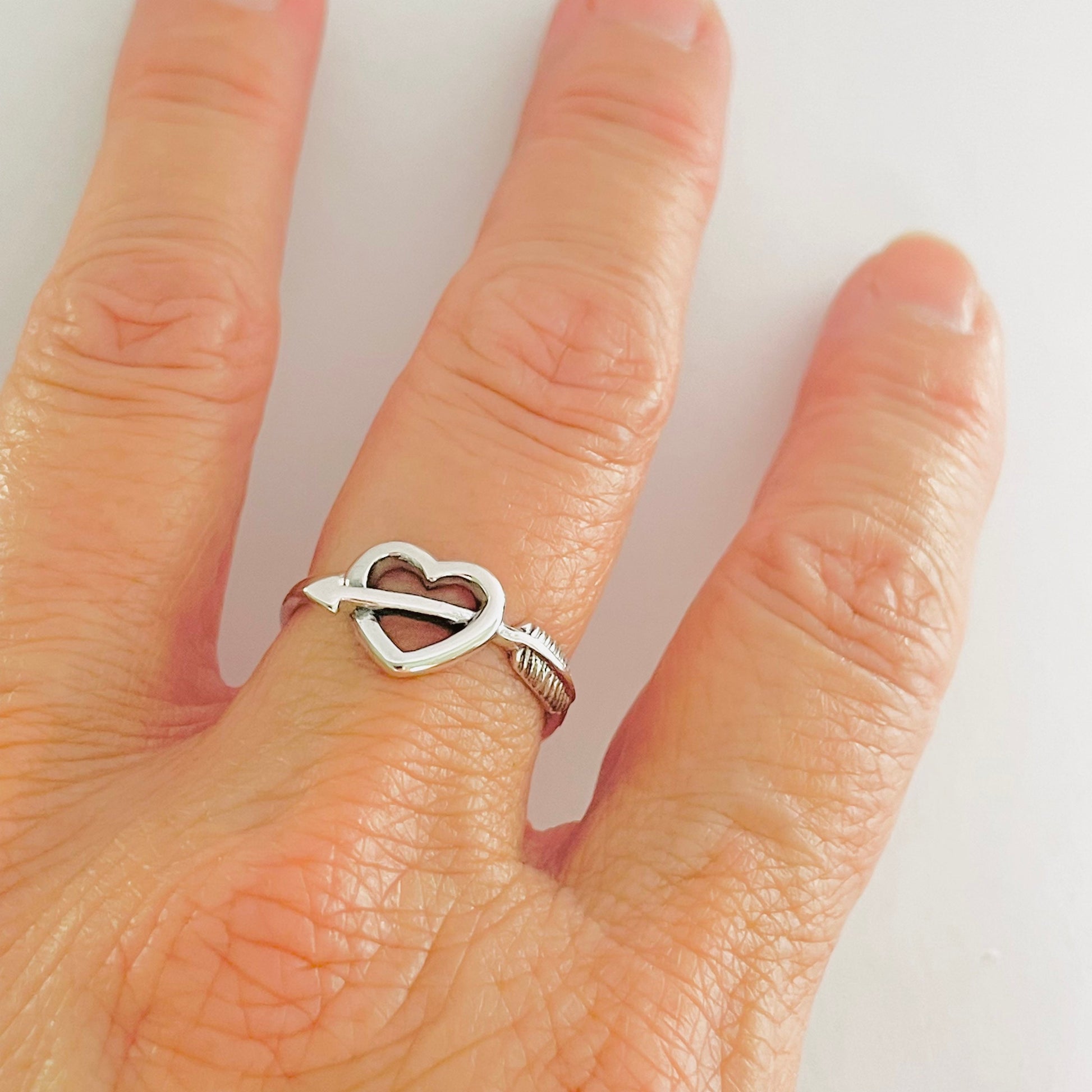 Sterling Silver Heart with Arrow Ring, Heart Ring, Boho Ring, Silver Love Ring, Silver Heart ring, Arrow Silver Ring, Heart Ring.