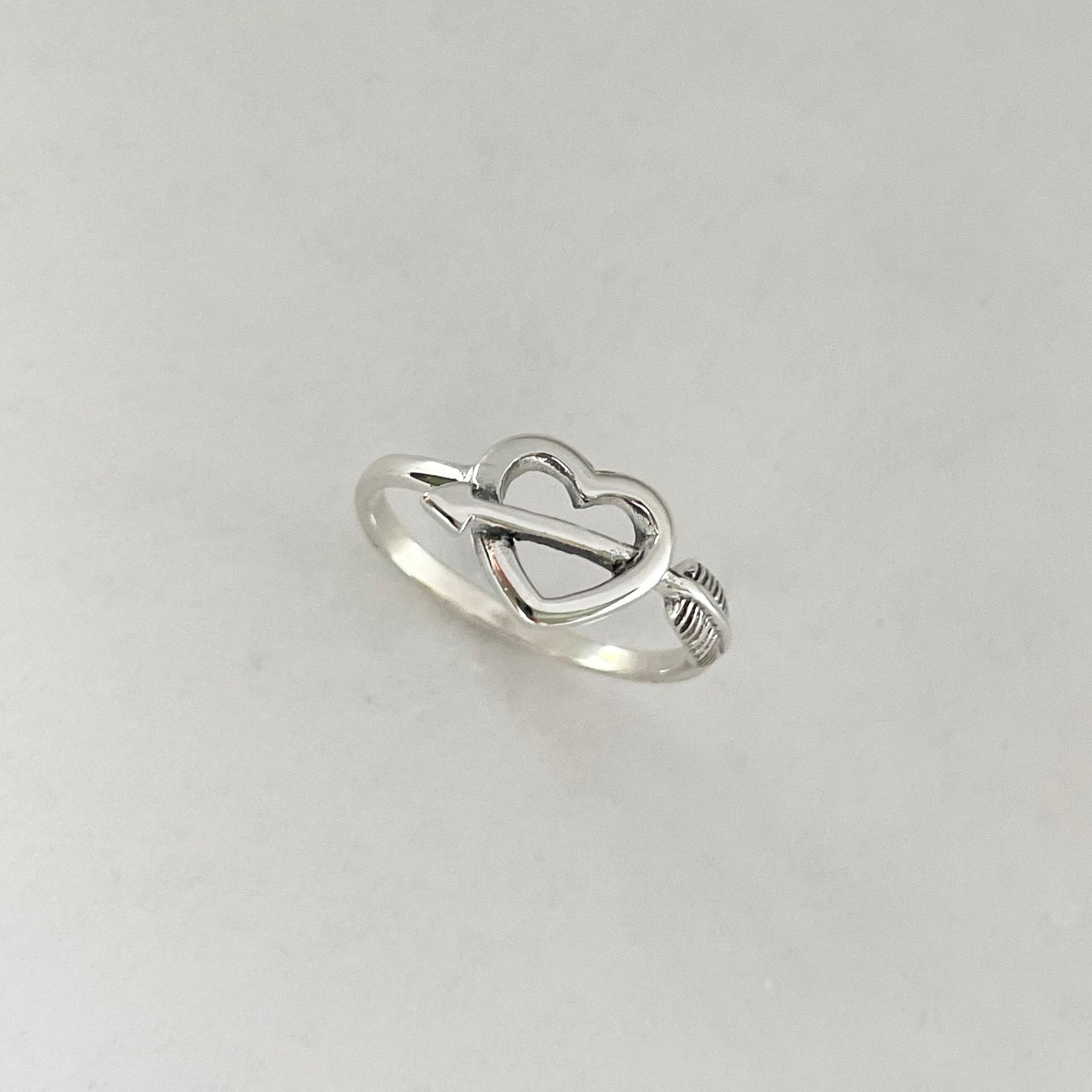 Sterling Silver Heart with Arrow Ring, Heart Ring, Boho Ring, Silver Love Ring, Silver Heart ring, Arrow Silver Ring, Heart Ring.