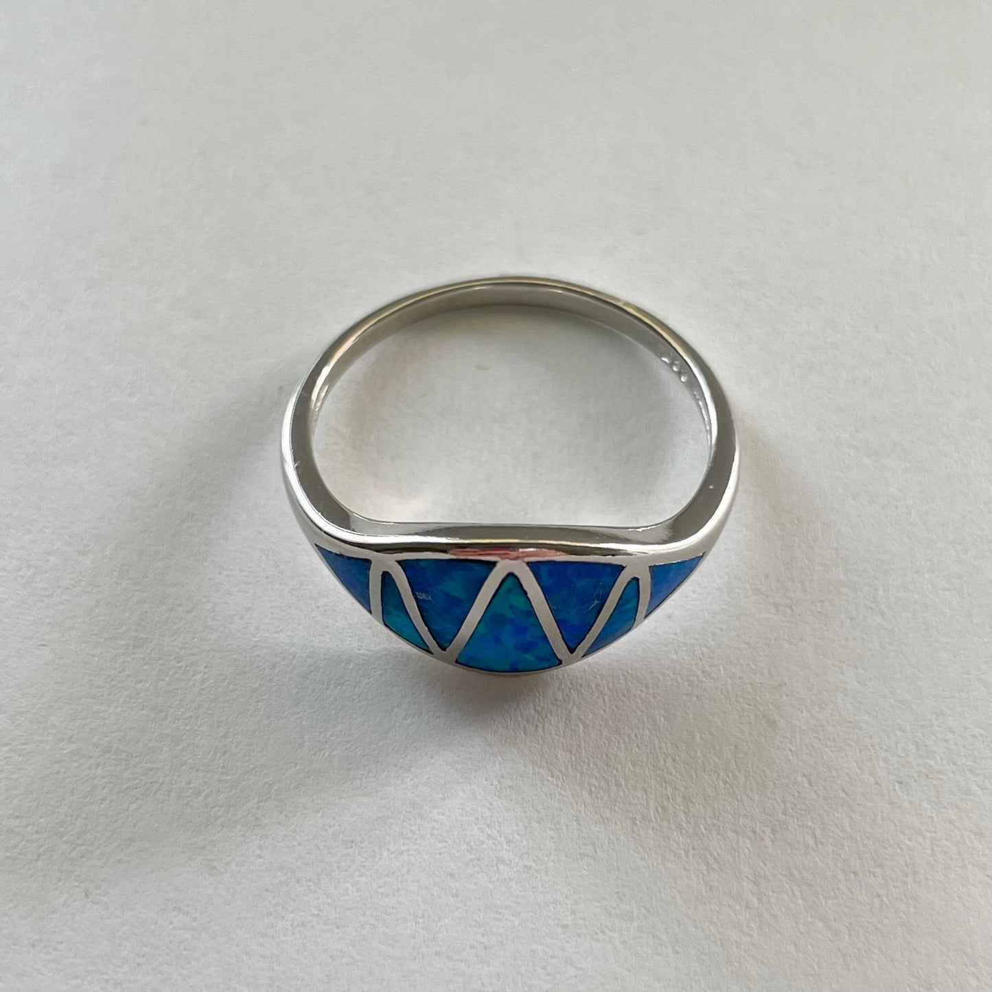 Sterling Silver Zigzag Blue Lab Opal Ring, Boho Ring, Statement Ring, Opal Ring, Love Ring, Ocean Blue Ring